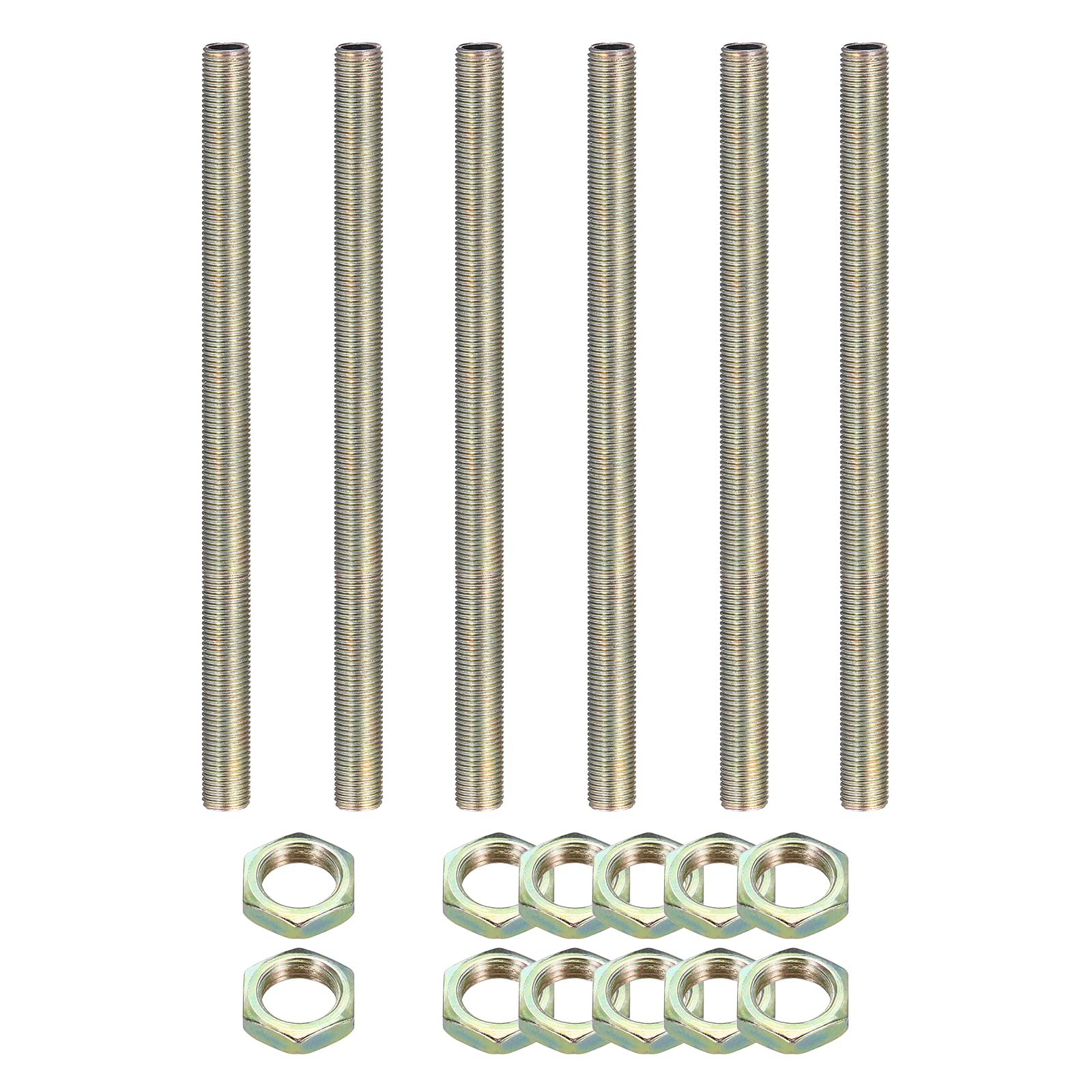 sourcing map 6Pcs 140mm Lamp Pipe Nipples Kit with Lock Nuts, M10x1 Fine All Threaded Hollow Tube Lamp Repair Hardware Fasteners for Chandelier Ceiling Lamps Assembly DIY, Color Zinc