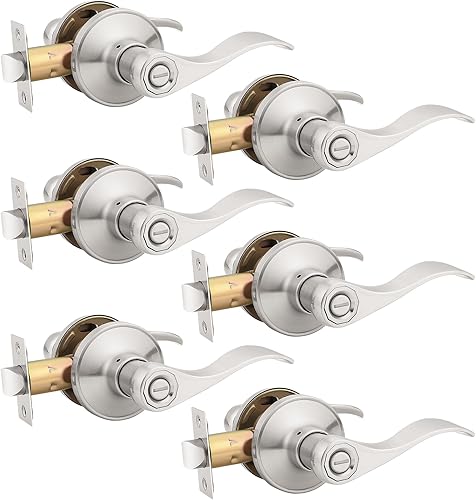 Vista 75 de KNOBWELL Paquete de 2 pomos de puerta de bronce, palancas interiores para dormitorio, baño, cepillo frotado sin llave, manija de puerta de Bronce