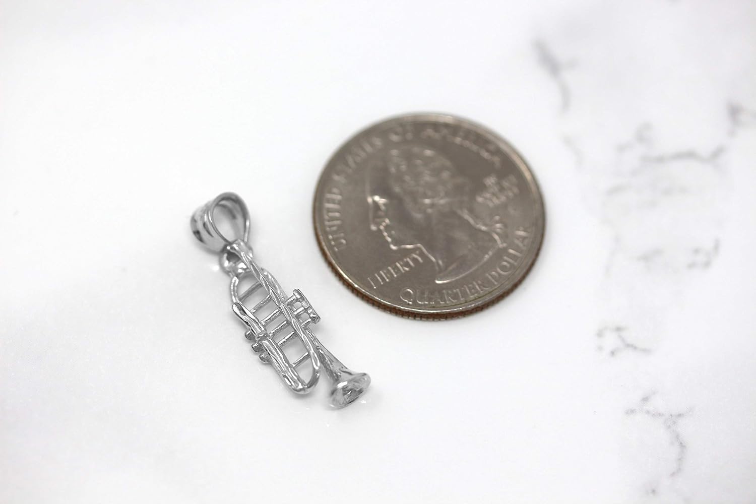 Sterling Silver Trumpet Horn Charm Pendant Necklace