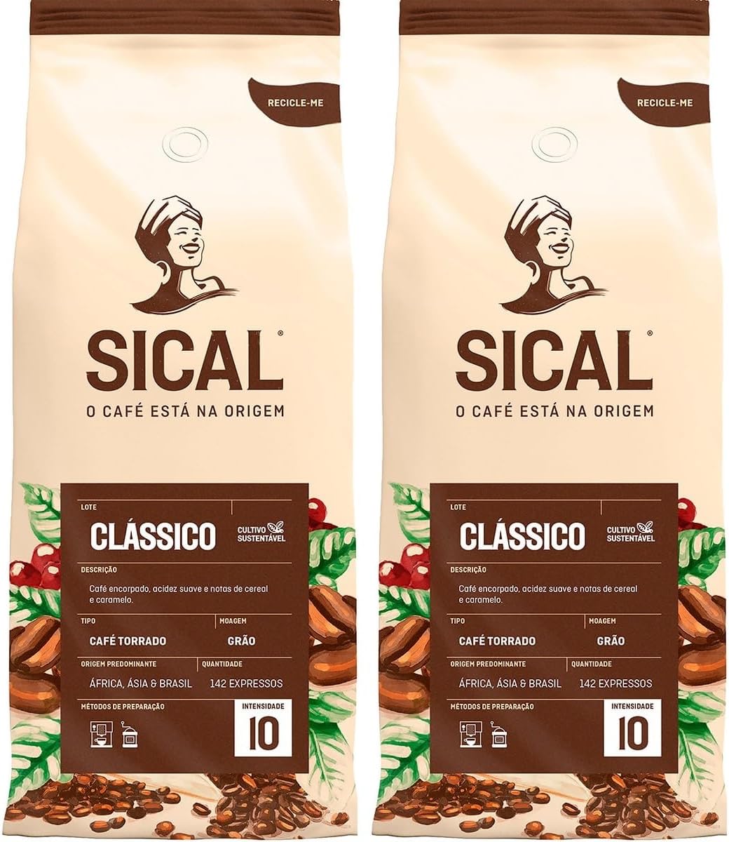 Sical 5 Stars Roasted Coffee Beans/Café Torrado em Grão - 1kg - Pack of 2