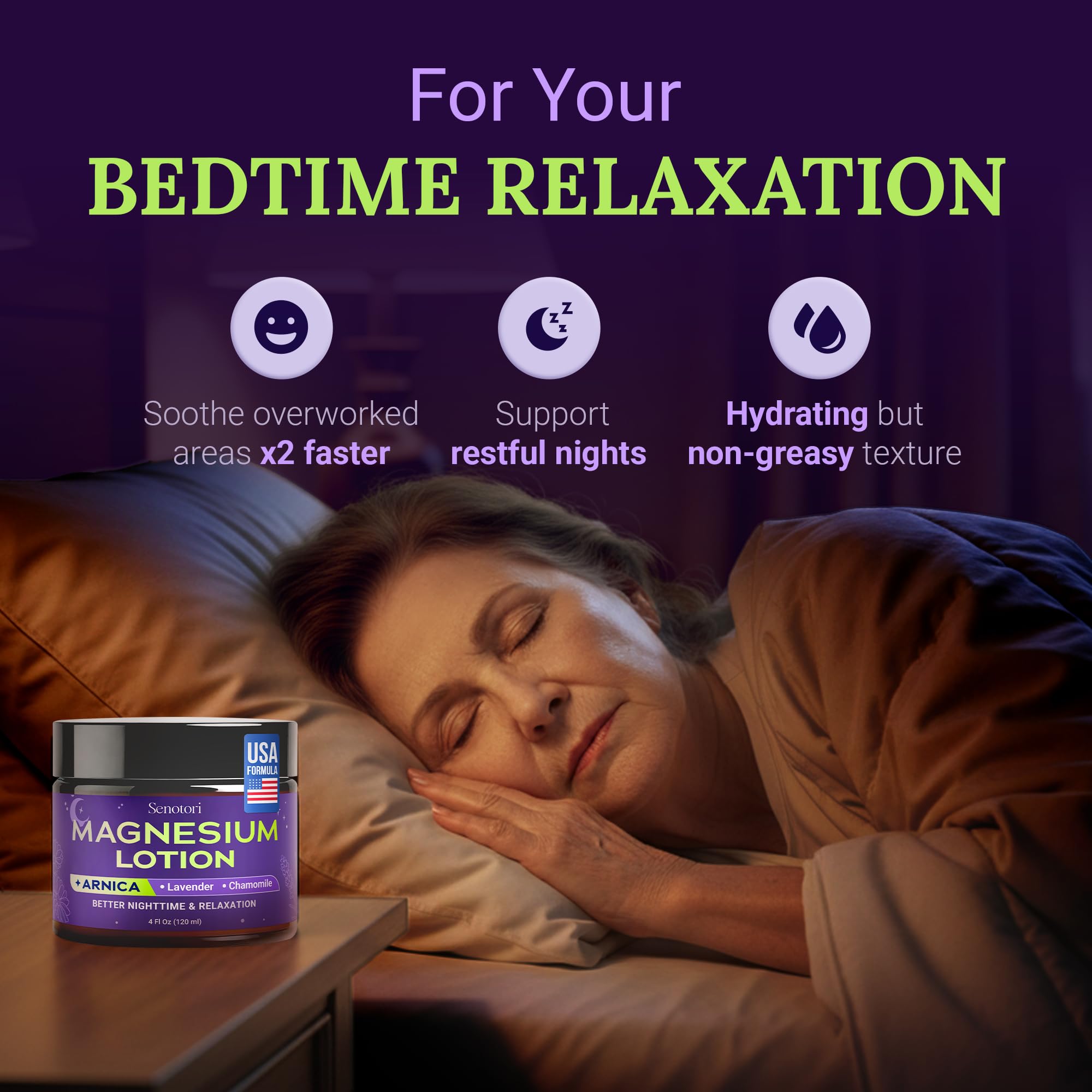 Nighttime Magnesium Lotion with Arnica & Lavender, Chamomile, Topical Magnesium Cream for Daily Body Massage, Thoughtful for Father’s Day Gifts - Relaxation Gifts for Women, Mom & Dad