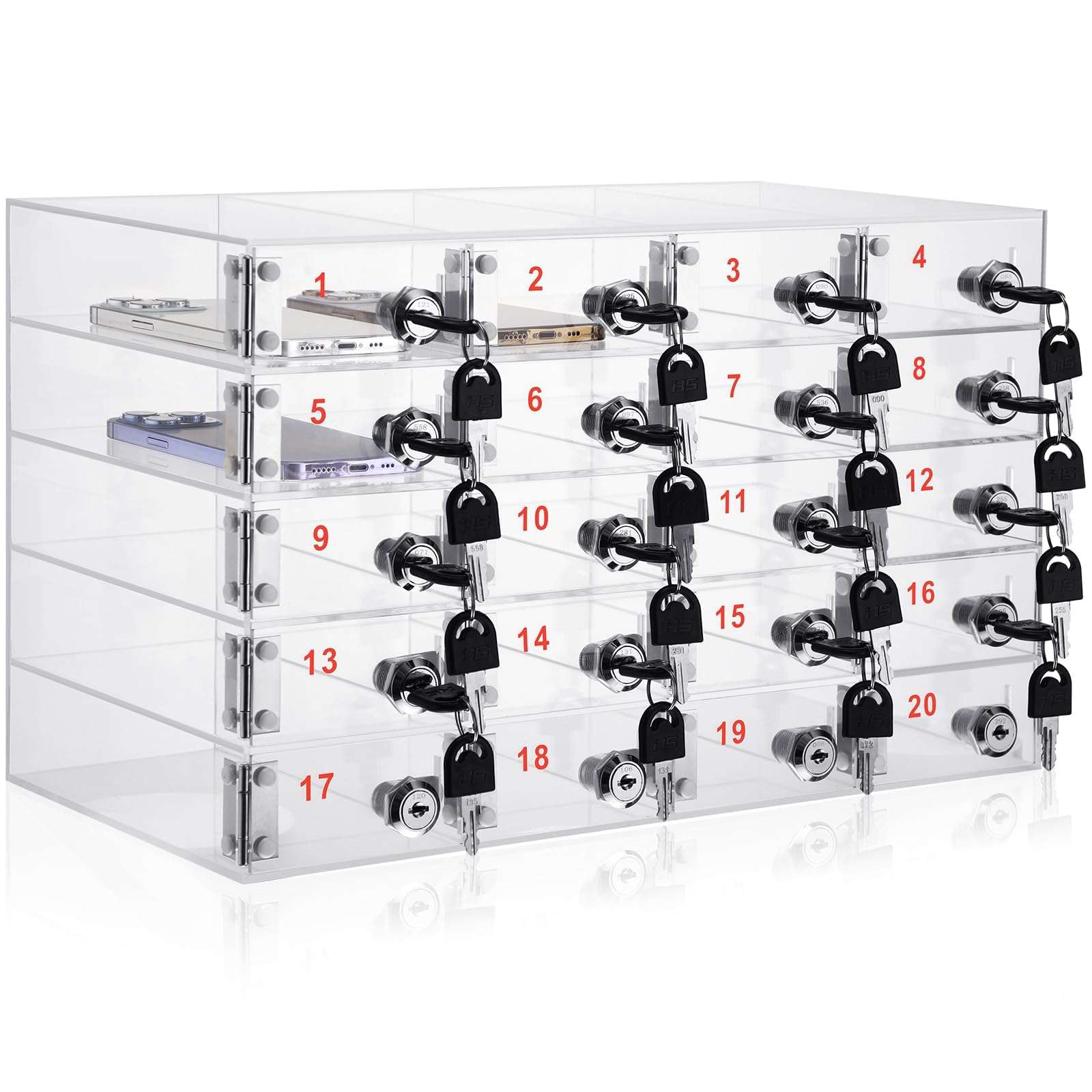 Cell Phone Locker Box Storage Clear with Door Locks for Classroom School Office Factory Employees 15 slots - Acrylic Cell Phone Storage Cabinet
