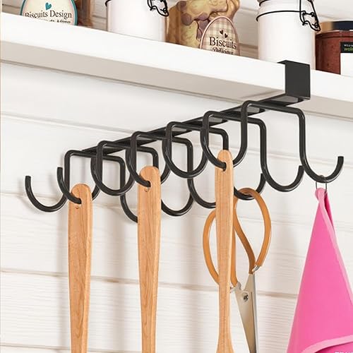 Estante de gancho con 12 ganchos, organizador colgante de doble fila sin taladrar para armario de cocina, armario, baño y despensa
