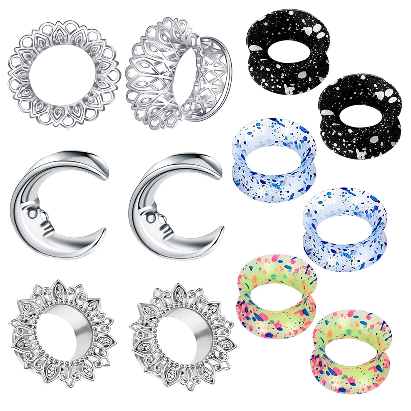 TIANCI FBYJS6 Pairs Ear Gauges Plugs Hollow Floral Single Flared Tunnels Fashion Expander Stretcher Piercings Brass Gauge Earrings 2g-16mm Ultra Thin Soft Silicone Ear Gauges