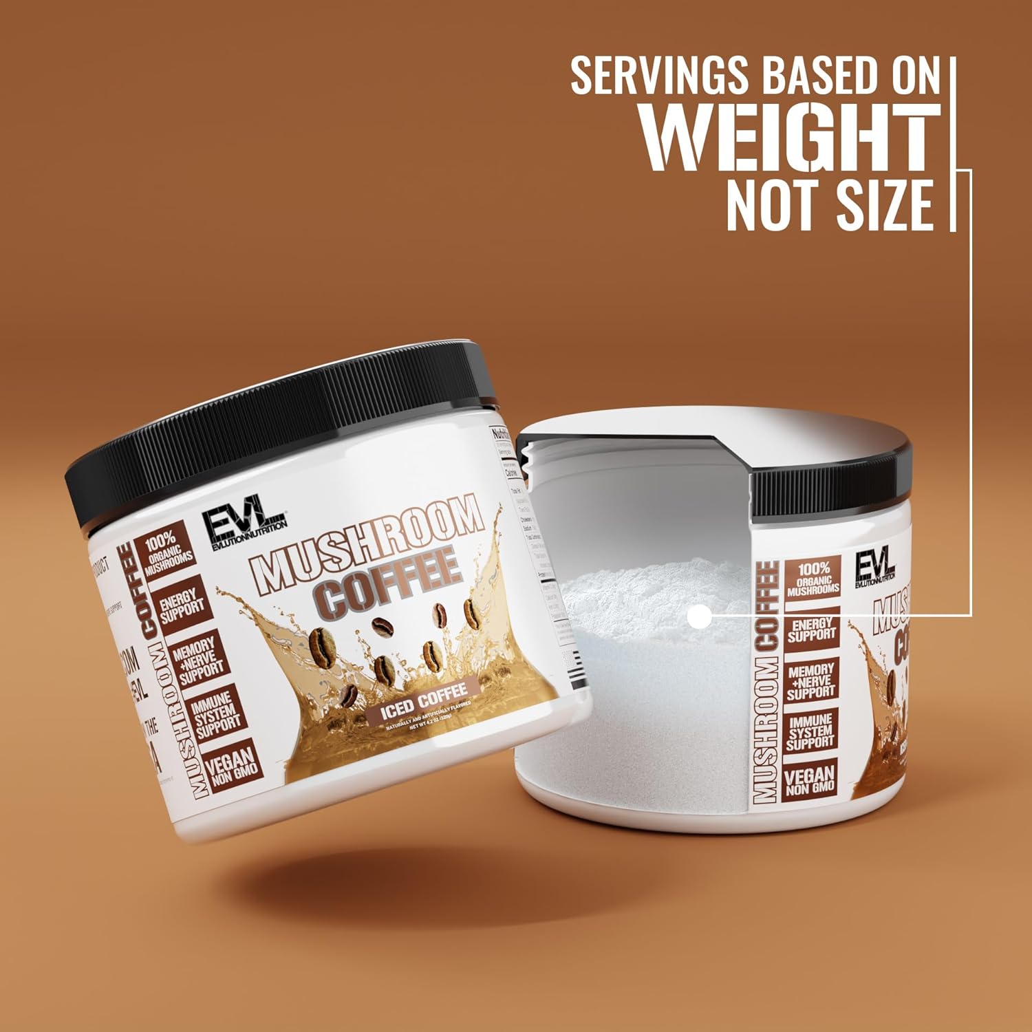 Evlution Nutrition Mushroom Coffee - Energy, Nerve, & Immune System Support - 100% Organic Reishi, Shiitake, Lions Mane & Turkey Tail Mushroom Powders - Vegan & Non-GMO - 20 Servings - Iced Coffee - Image 3