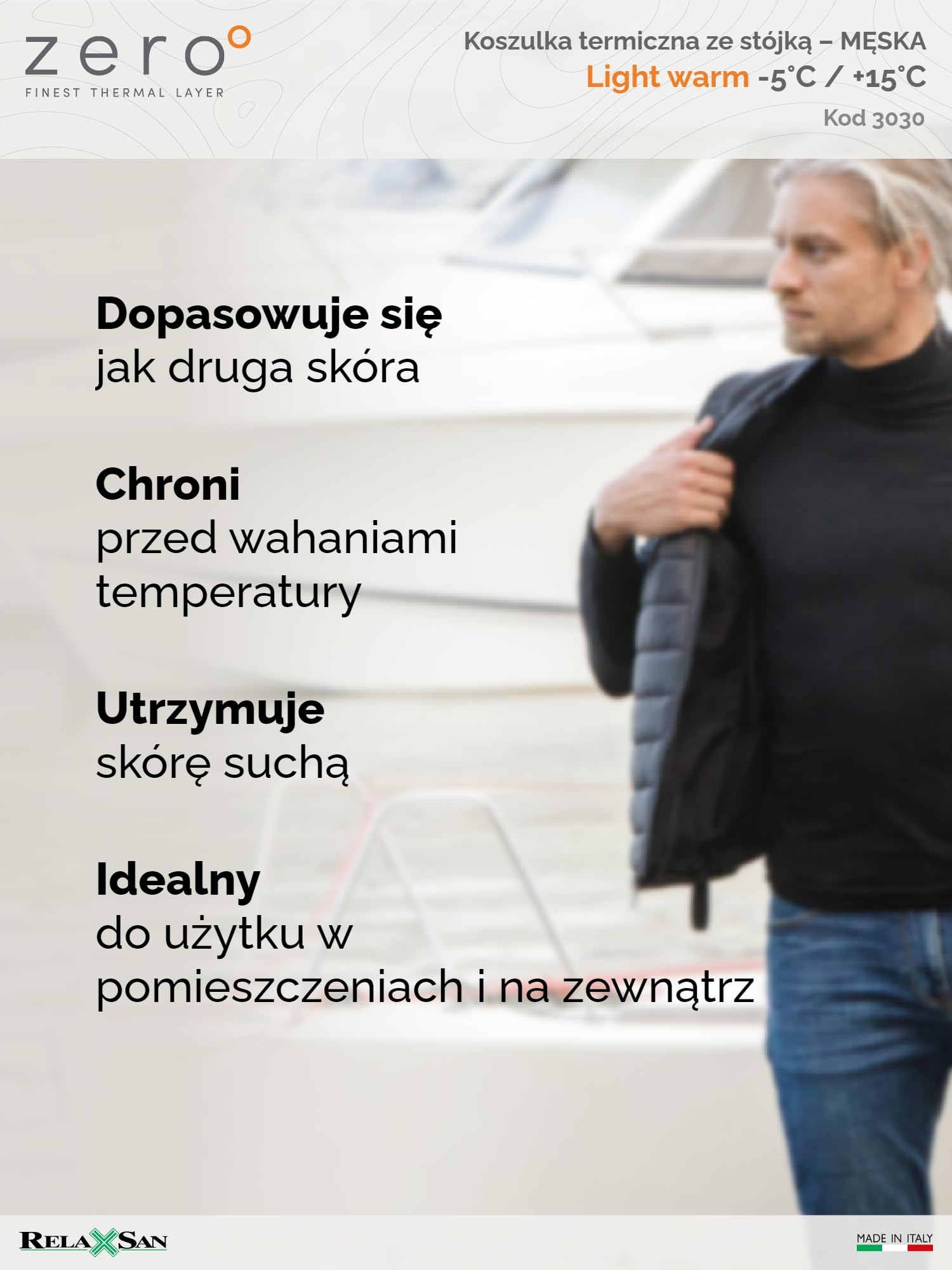 Relaxsan Zero 3030 - Męski Golf Termoaktywny Długi Rękaw Golf Ciepły Miękki Wełna Merynosowa