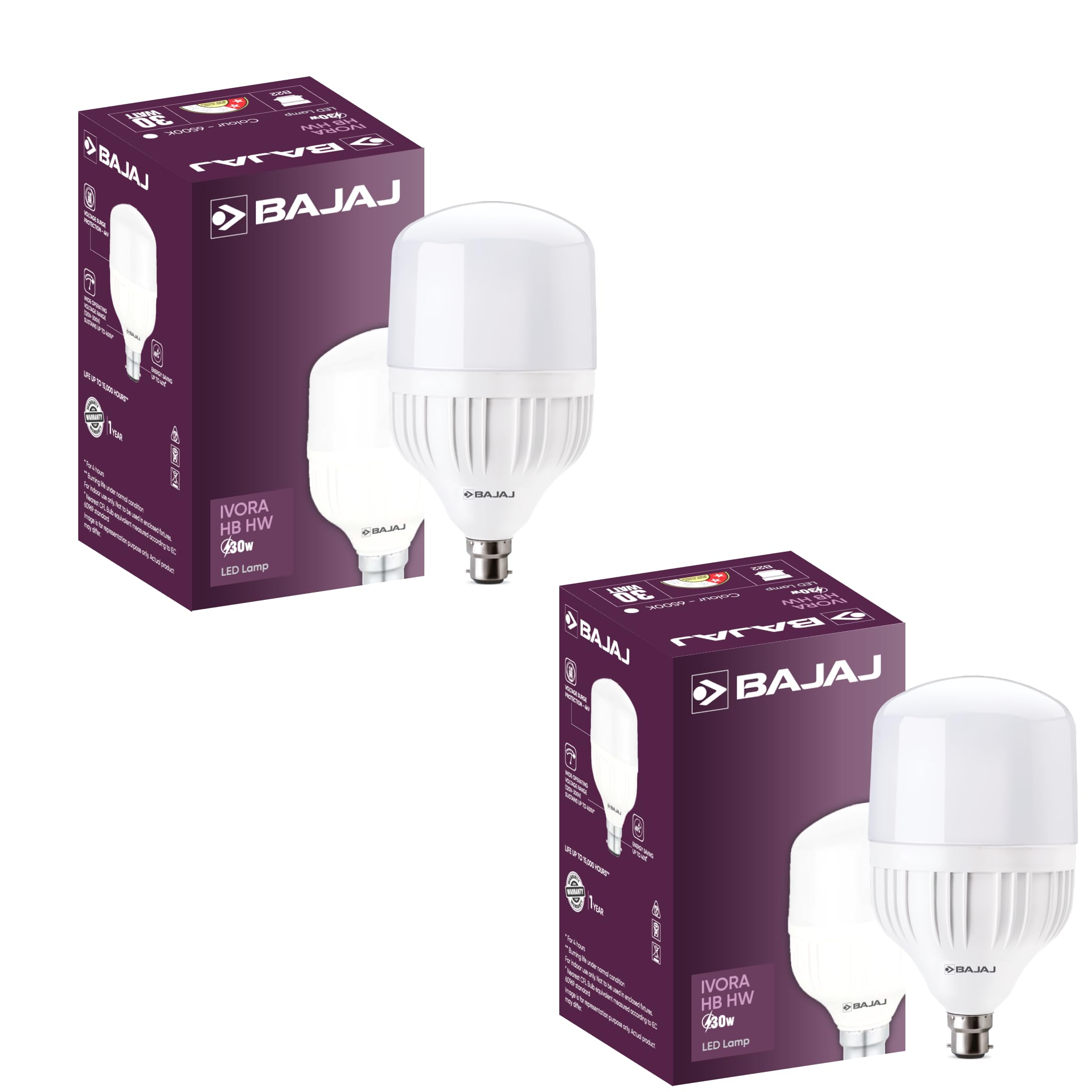 Bajaj Ivora High Wattage Led Lamp 30W | Cool Day Light | Energy Efficient | Led Bulb For Home |B22| (Pack Of 2) | White | 1 Yr Warranty-image-10