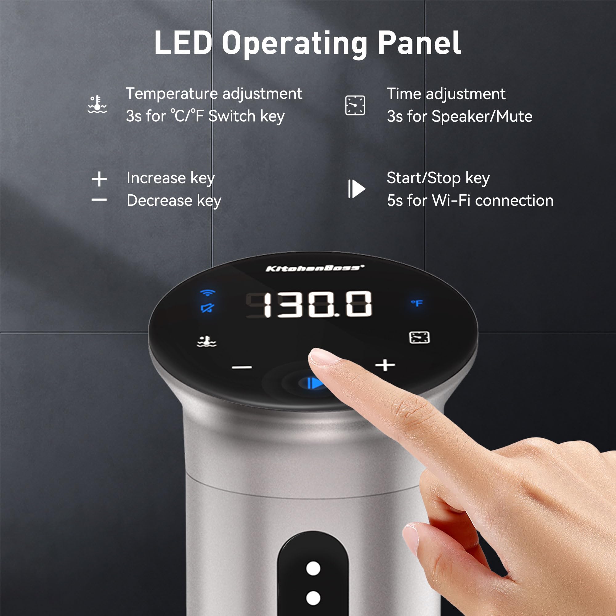 KitchenBoss WiFi Sous Vide Cooker Ultra-quiet 1100W Sous Vide G310PS | Immersion Circulator APP Control, IPX7 Waterproof Sous Vide Machine Precision Cooker Accurate Temperature Fast-Heating Silver