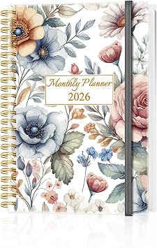 Monthly Planner 2026 - Monthly Calendar from January 2026 to December 2026, 2026 Planner with Inner Pocket, Elastic Band, 5.8" x 8.5", Colorful Large Flower