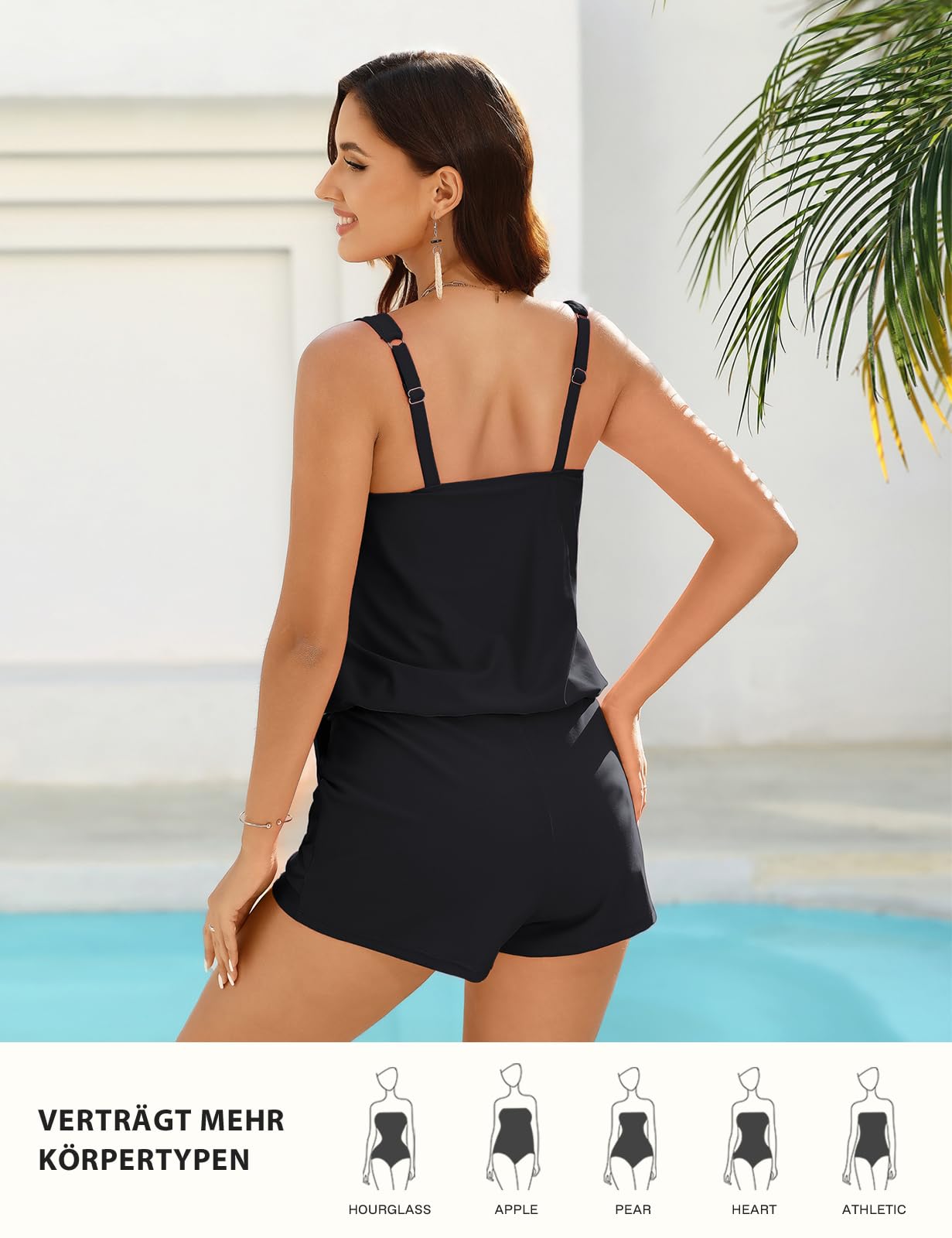Hanna Nikole Romper Badeanzug Damen Sport,Push up Einteiliger Badeanzug mit Shorts,Boyleg-Shorts mit Taschen,2026 Bescheidene Modest Bademode mokini