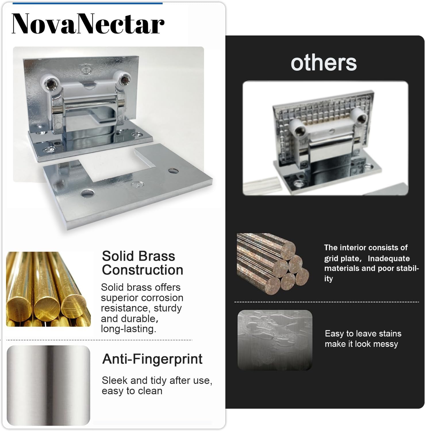 Brass Glass Door Hinge Heavy Duty Short Back Plate Hinges, Shower Door Hardware Replacement for 5/16" to 1/2" (8 to 12 mm) Tempered Glass (1, Brushed Nickel)