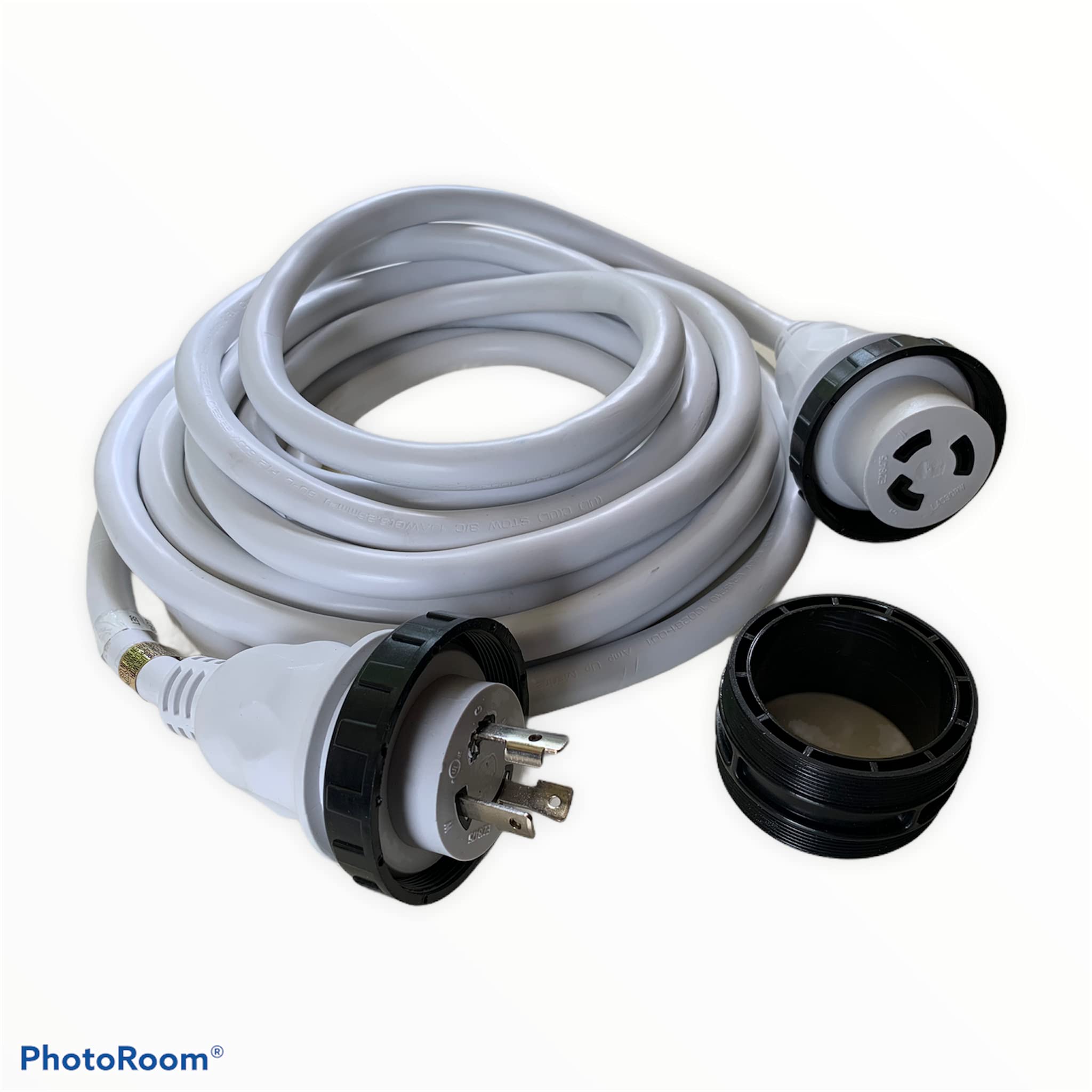 Amp Up Marine & RV Cords 125v 30 amp x 25' White Shore Power Boat Extension Cord, 25 ft - 22312
