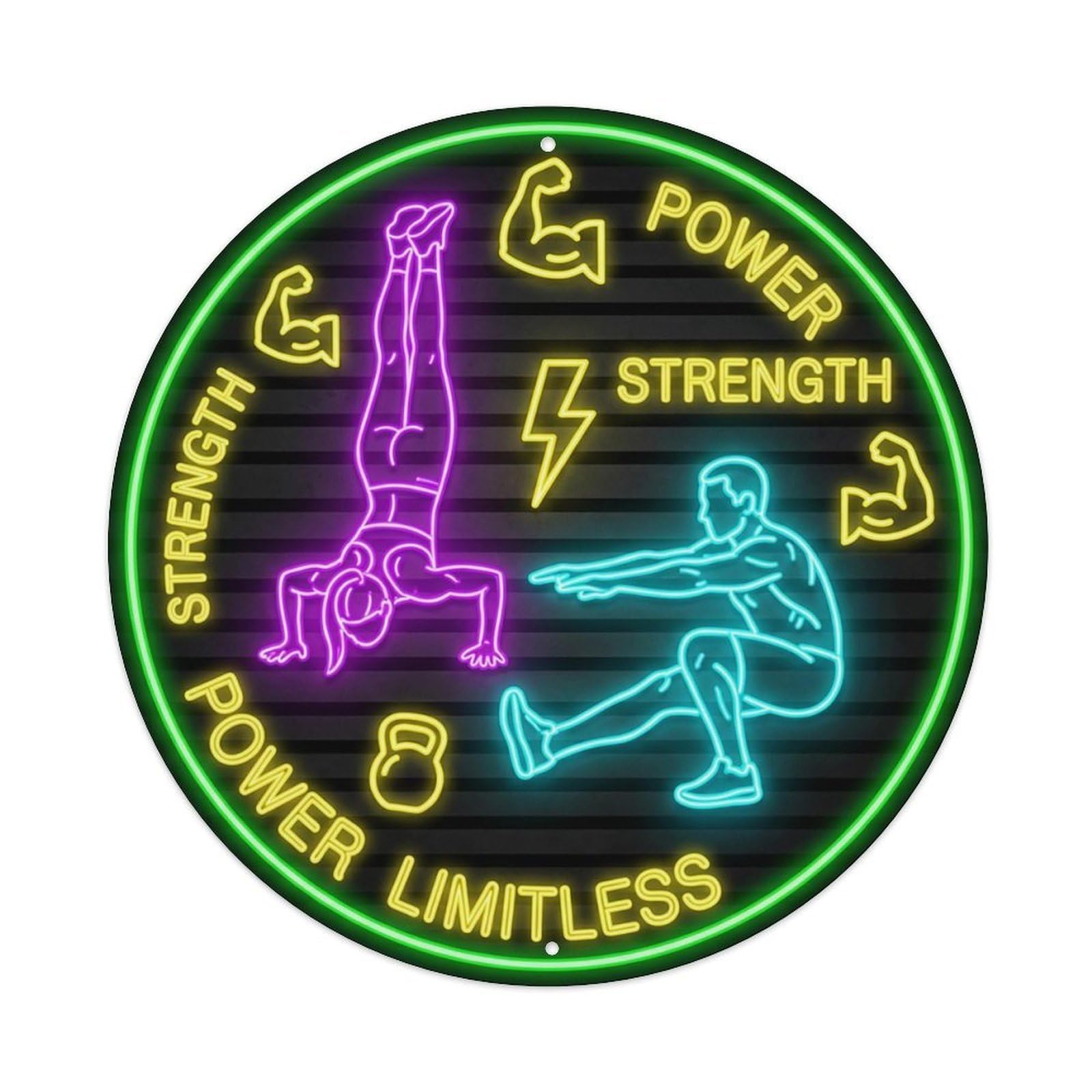 Vintage Faux Neon Gym Retro Bodybuilding Dedication Metal Tin Sign