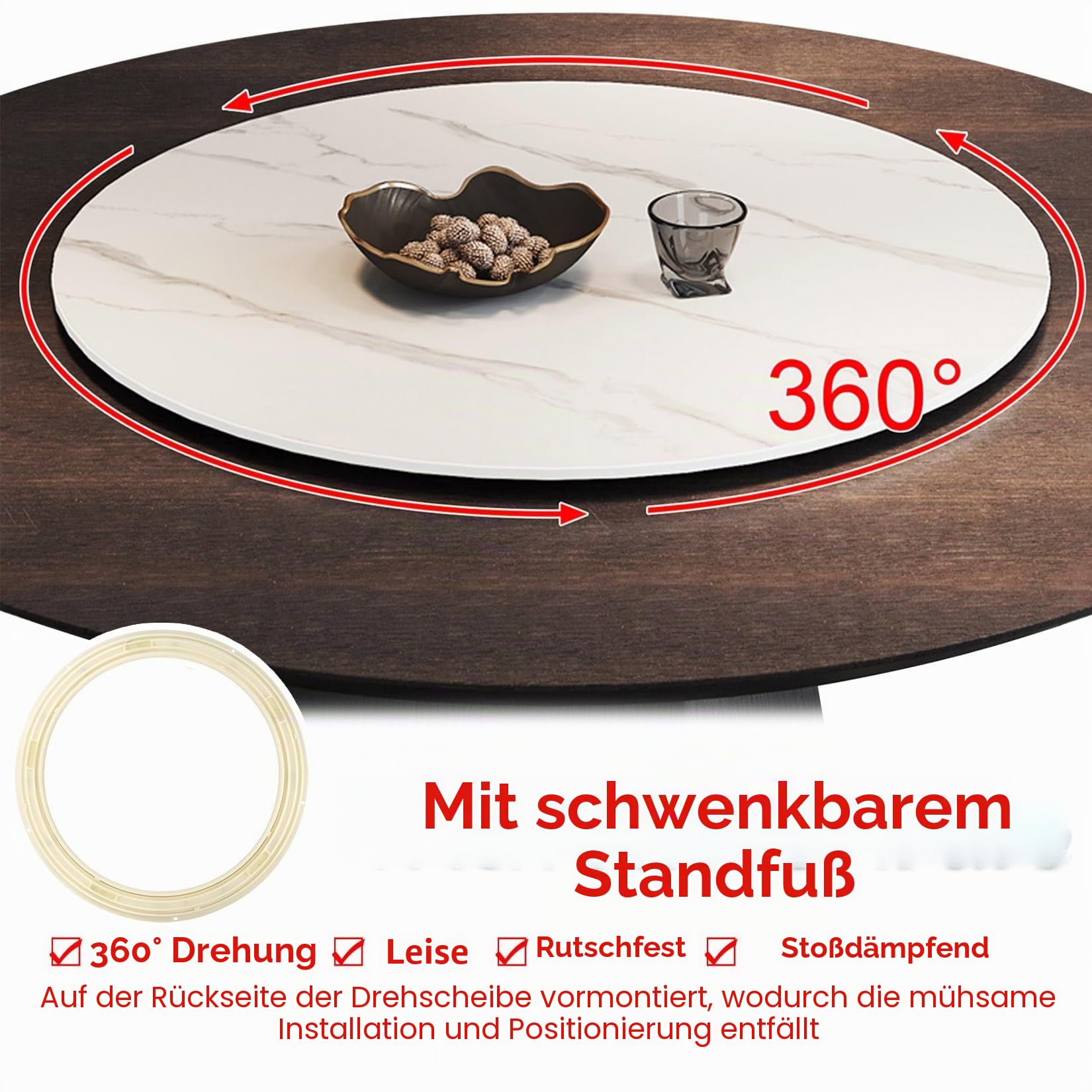 ESOYAWE Esstische Rundes Drehbares Tablet, 50 60 70 80 90 100 cm Tischplatte Drehtablett, Mit Silent Base Zum Einfachen Teilen Aller Speisen Holz Rotating Tablett, Für Küche Essen Parteien Hochzeit