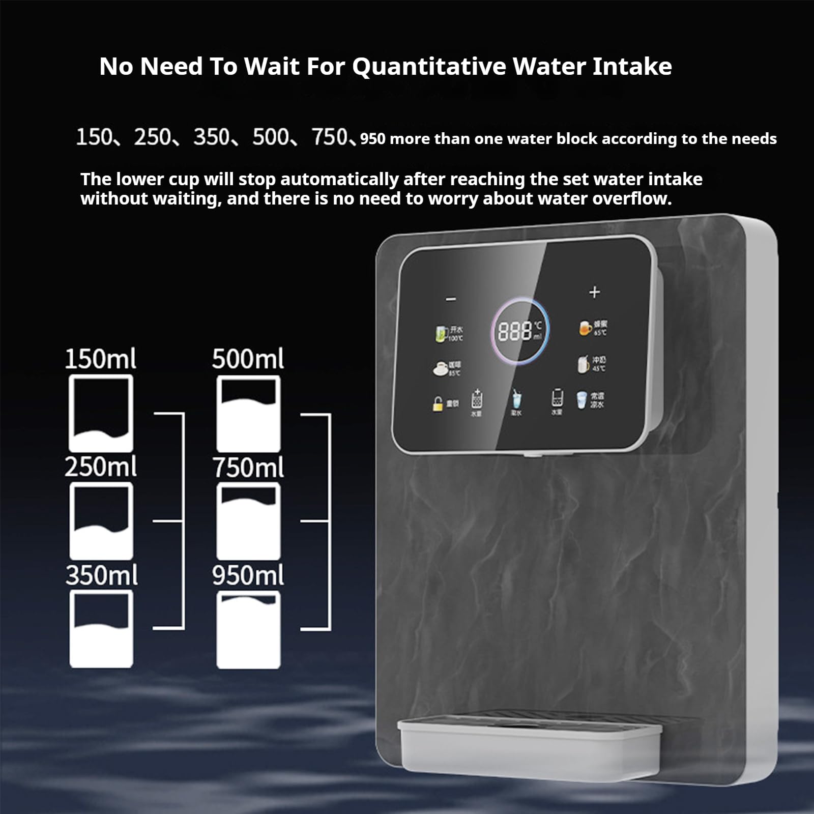 Distributore di acqua elettrico a parete con touch screen intelligente per preparare rapidamente caffè, tè e bevande calde