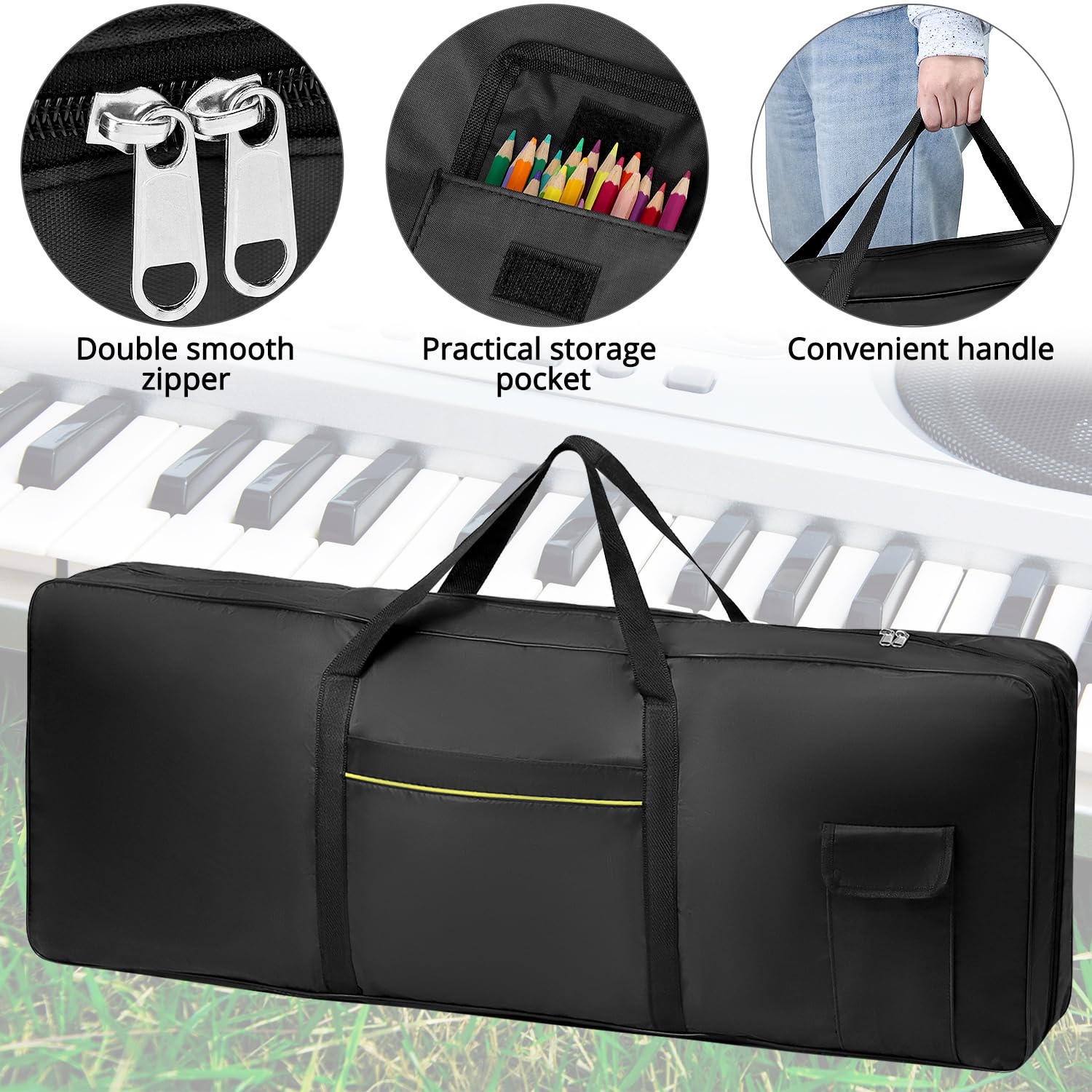 QWORK® Housse pour clavier 61 touches, 600D Oxford 102 x 42 x 15 cm sac de transport piano avec poches extérieures