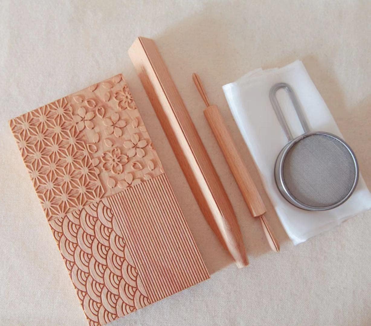 Amazon | KENNKUNN 和菓子道具セット【 4種類の木彫千筋板、絹