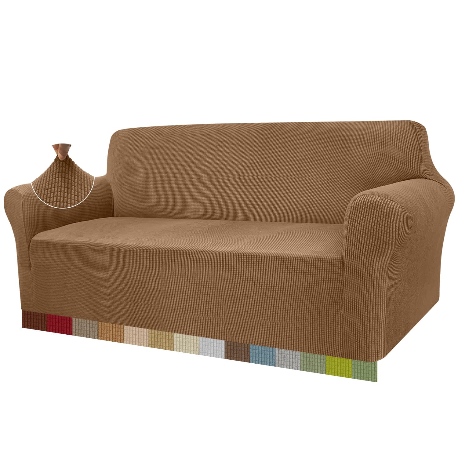 Granbest, copridivano Elasticizzato ad Alta Elasticità, Moderno e Jacquard, copridivano Elastico, per Soggiorno, Protezione per Cani e Animali Domestici (3 posti, Cammello)