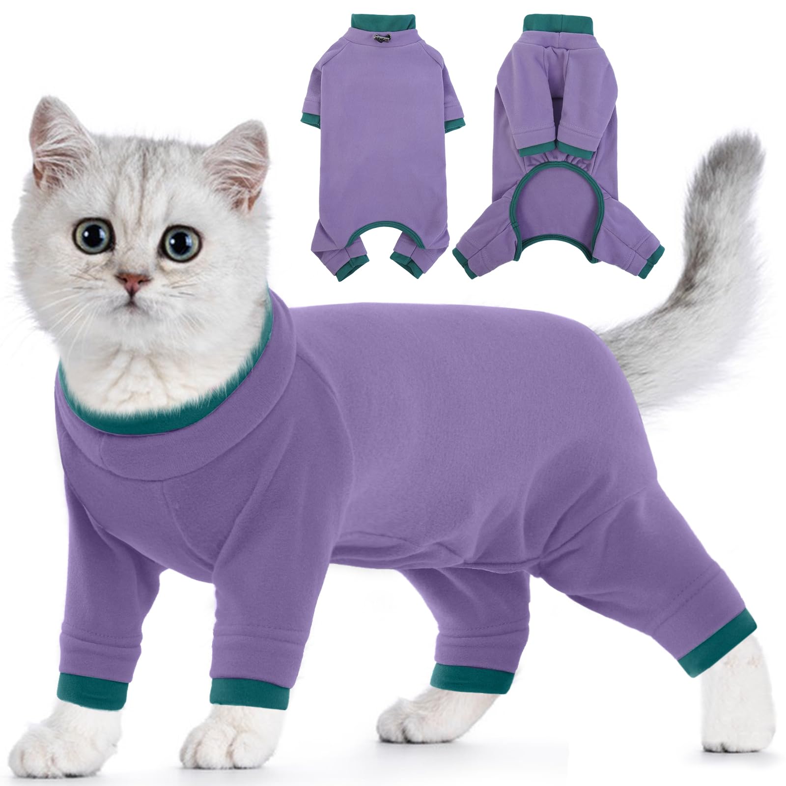 Chaleco Polar para Gatos, Chaqueta de Invierno Abrigo Otoño Invierno Caliente Pullover Suave Fleece Onesie Felpa para Gatos Body Postoperatorio(Verde Militar, M) — view 9