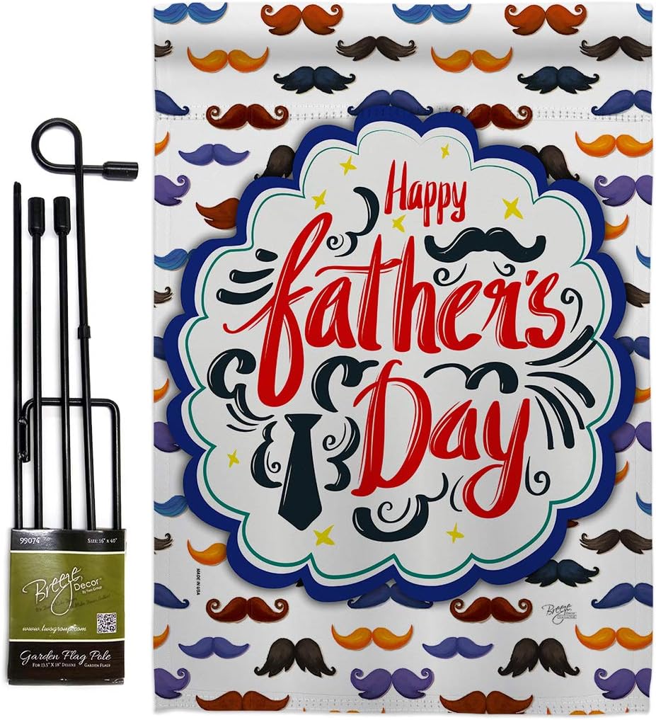 Happy Fathers Day Mustache Burlap Garden Flag Family Father Dad Daddy Papa Grandpa Best Parent Sibling Relatives Grandparent Small Decorative Gift Yard House Banner Double-Sided Made In USA 13 X 18.5
