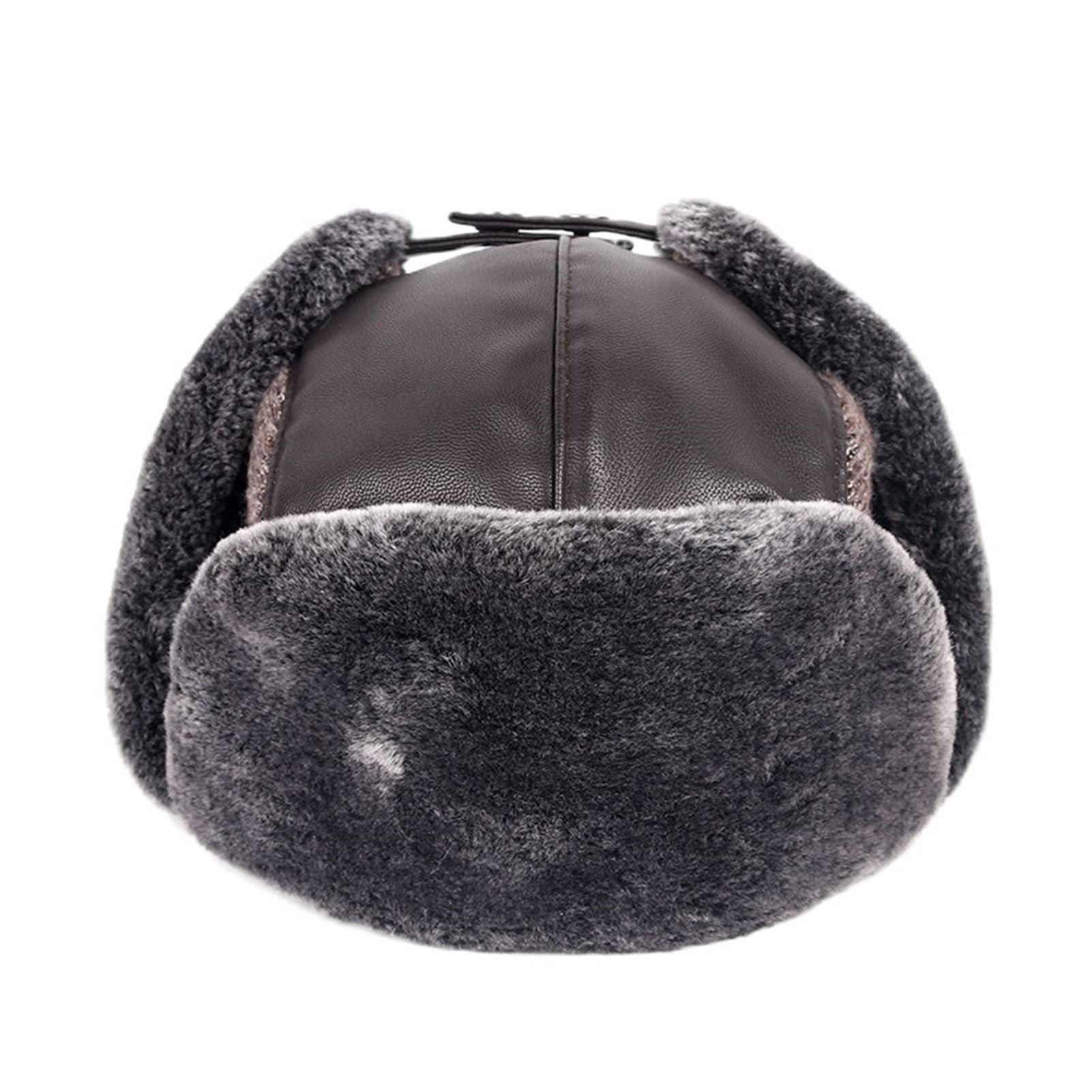 FENOKD Bomber Hats Bomber Hats Winter Men Warm Hat with Ear Flap Knitted Pu Leather Trapper Cap Earflap Ski Snow Hats Warm (Brown 7 3/8)?Brown-7 3/8