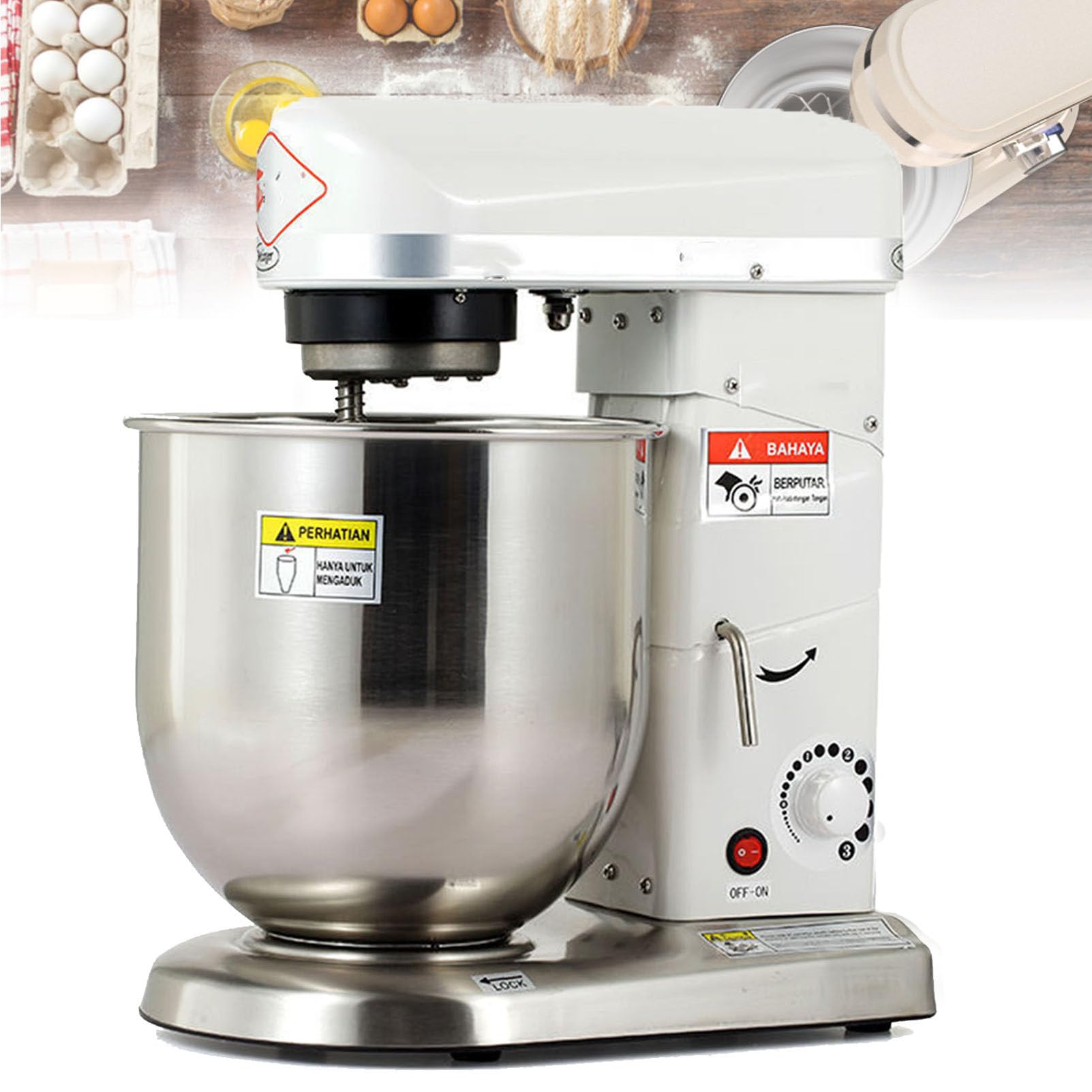 LYDZUSDP Professional Stand Mixer,3 Speed 10L Mixing Bowl 500W Electric Mixer with Mixing Bowl,Beater & Dough Hook,Commercial Dough Mixer Kitchen(White)
