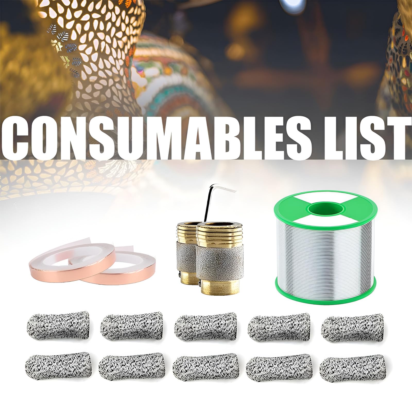 Kit de iniciación de amoladora de vidrieras, máquina de molienda de escritorio con brocas de 5/8 pulgadas y 1 pulgada, kit de soldador, cinta de lámina de cobre, alambre de soldadura, funda de dedo