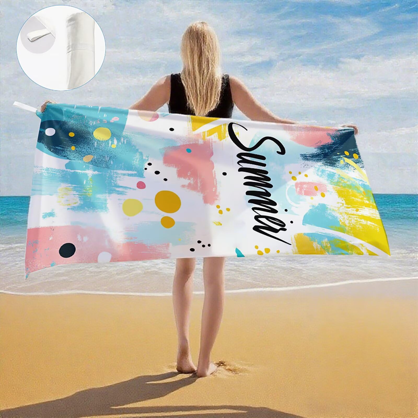 Telo Mare Microfibra, Telo Mare Grande 200x100 cm Set da 2, Antisabbia Asciugatura Rapida Assorbente Salvietta da Spiaggia Asciugamano per Palestra Piscina Viaggi Picnic, Regali Donna Estate Q-726