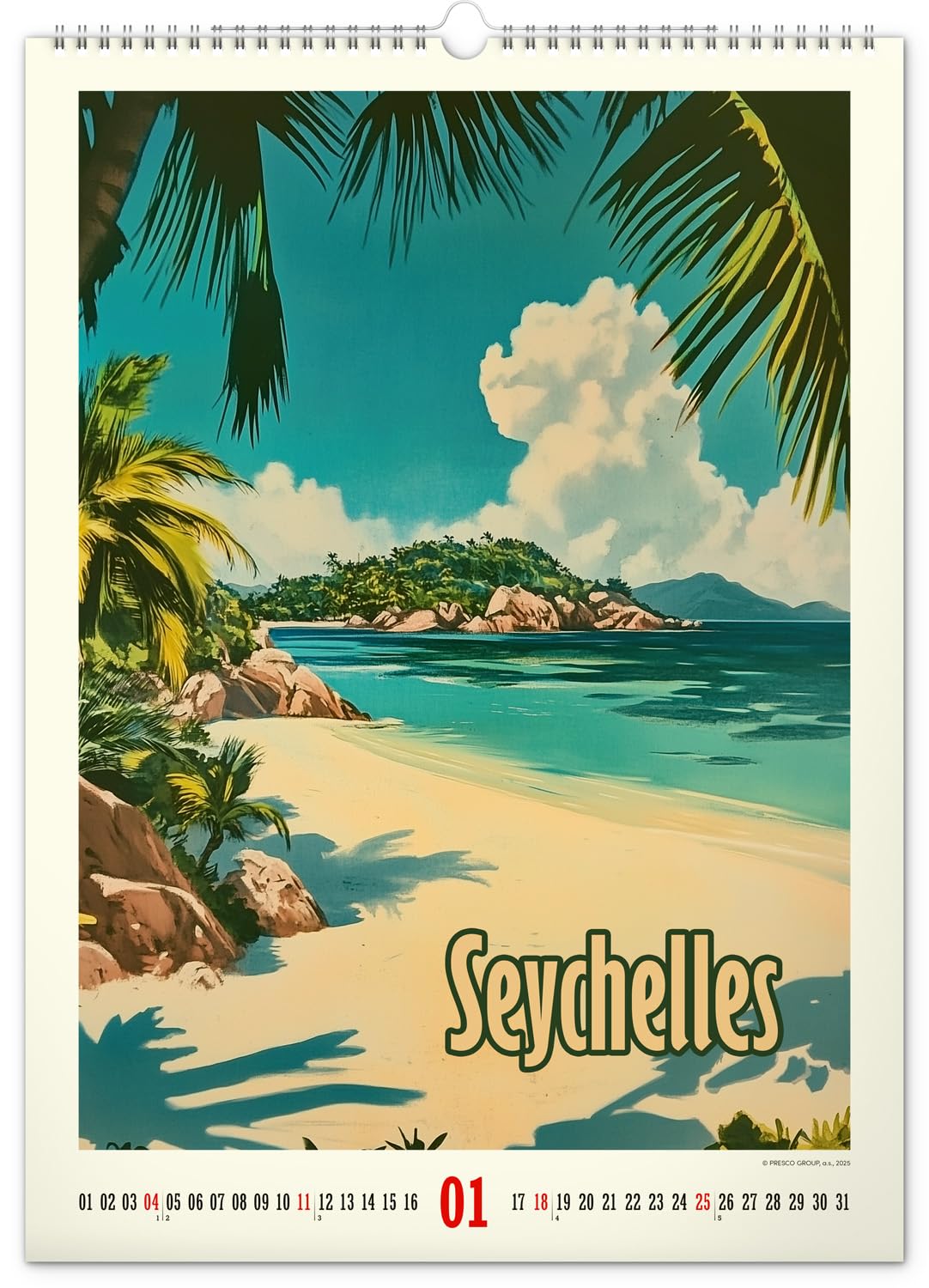 NOTIQUE Wandkalender 2026 Vintage Poster – Tropische Paradiese – Exotische Landschaften & Strandmotive – Bildkalender 33x46 cm