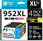 Smart Ink Compatible Ink Cartridge Replacement for HP 952 952XL (4 Combo Pack) Advanced Chip Technology to use with OfficeJet 8702 OfficeJet Pro 7720 7740 8210 8216 8710 8715 8720 8725 8728 8730 8745