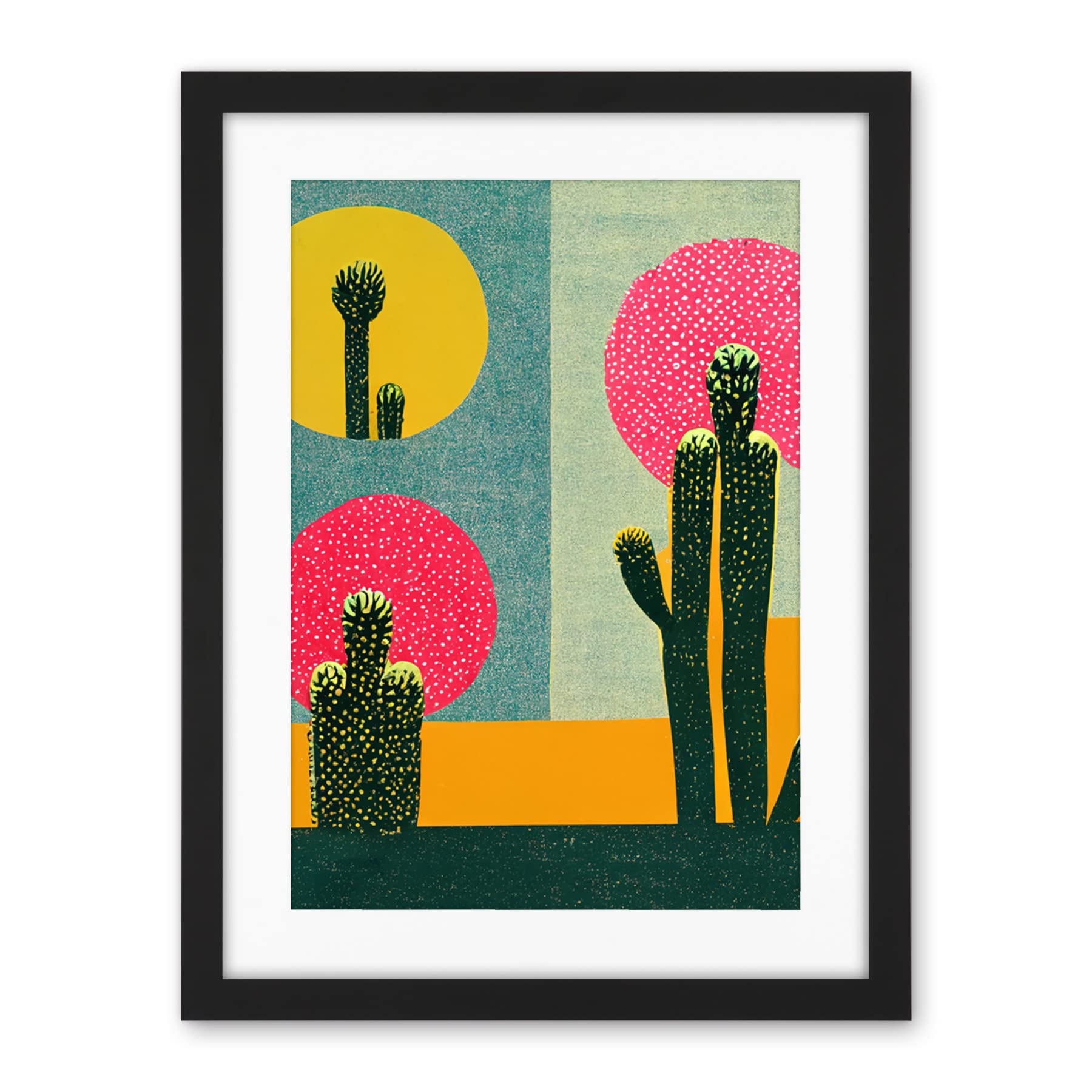 Wee Blue Coo Surreal Pop Art Cholla Desert Cactus Artwork Framed Wall Art Print 18X24 Inch