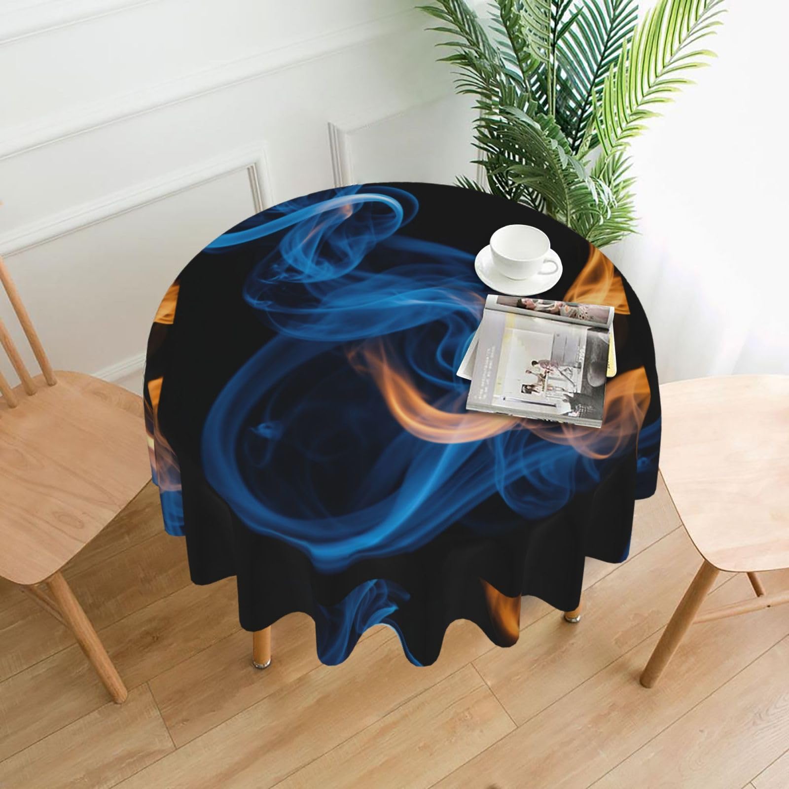 UVBDF Blue Flame Print Multipurpose Round Tablecloth 60in Polyester Cover for Coffee Table Kitchen Desk Home Gift
