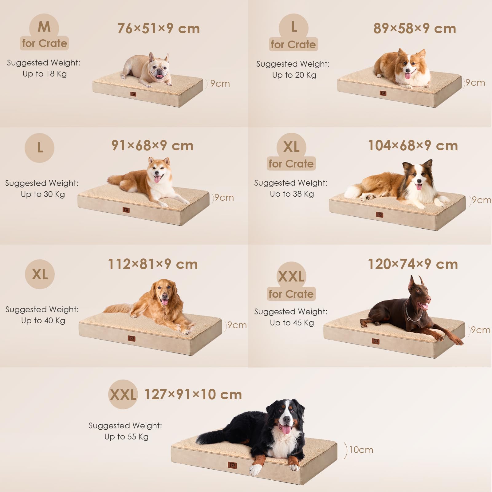 EHEYCIGA Cuccia Cane Interno Taglia Grande XL, (104L x 69W cm) Ortopedica Cuscino per Cani, Cuscino Cane Sfoderabile e Lavabile, Ortopedico Lettino per Cani, Orthopedic Dog Bed, Cachi