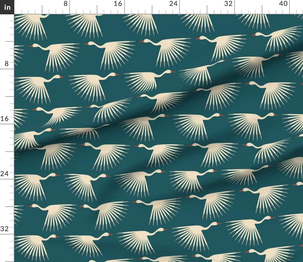 Spoonflower Fabric - Birds Teal Art Deco Crane Fly Long Neck Wings Sunburst Animal Swan Printed on Petal Signature Cotton Fabric Fat Quarter - Sewing Quilting Apparel Crafts Decor