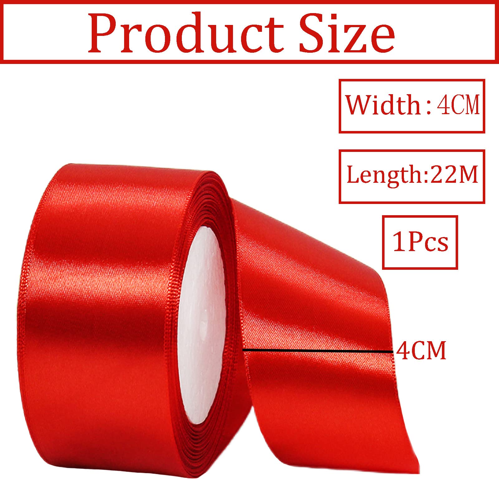 40mm Wide Thick Red Ribbon for Gift Wrapping,22m 1.5Inch Large Fabric Satin Ribbon Red Bow for Gift Wrapping,Ribbons for Crafting,Hair,Bouquets,Wedding,Car,Presents,Cake,Christmas Decorations - Image 2