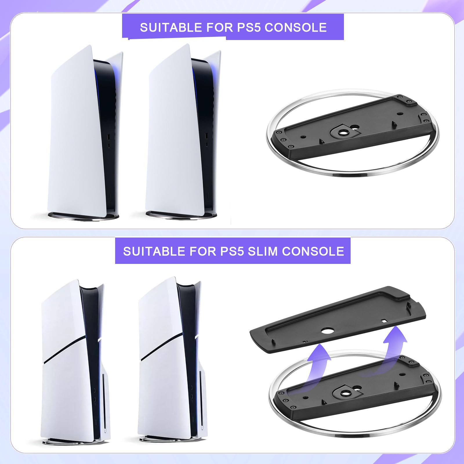 Hejo Socle Slim Vertical pour PS5 Slim Disc & Digital et Pro, Support Vertical Compatible avec Play Station 5 Slim Console, Support pour Console avec Tapis Antidérapant et Vis(Noir)
