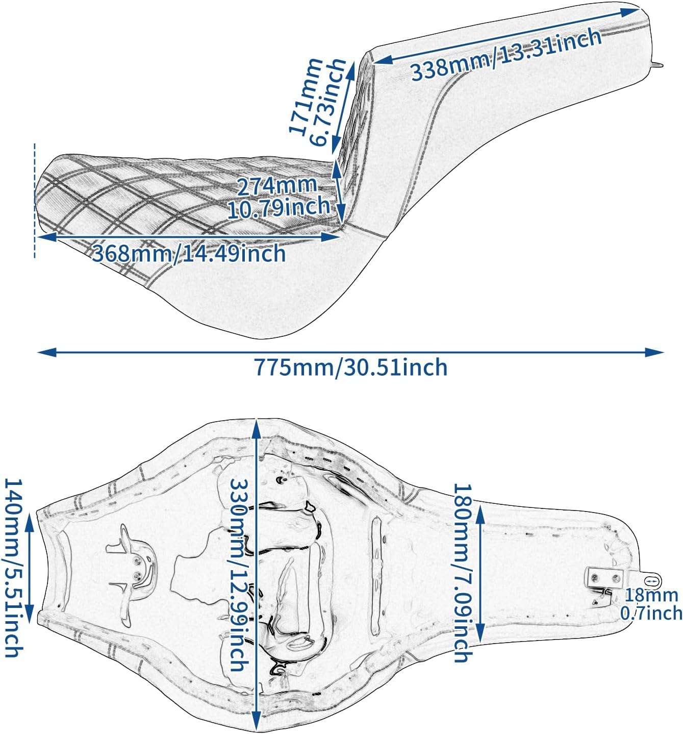 One-Piece Driver Passenger Seat Motorcycle 2-Up Seat Fit for Harley Softail Standard FXST Slim FLSL Deluxe FLDE Street Bob FXBB Heritage Classic FLHC 2018-2025 (Black Stitching)