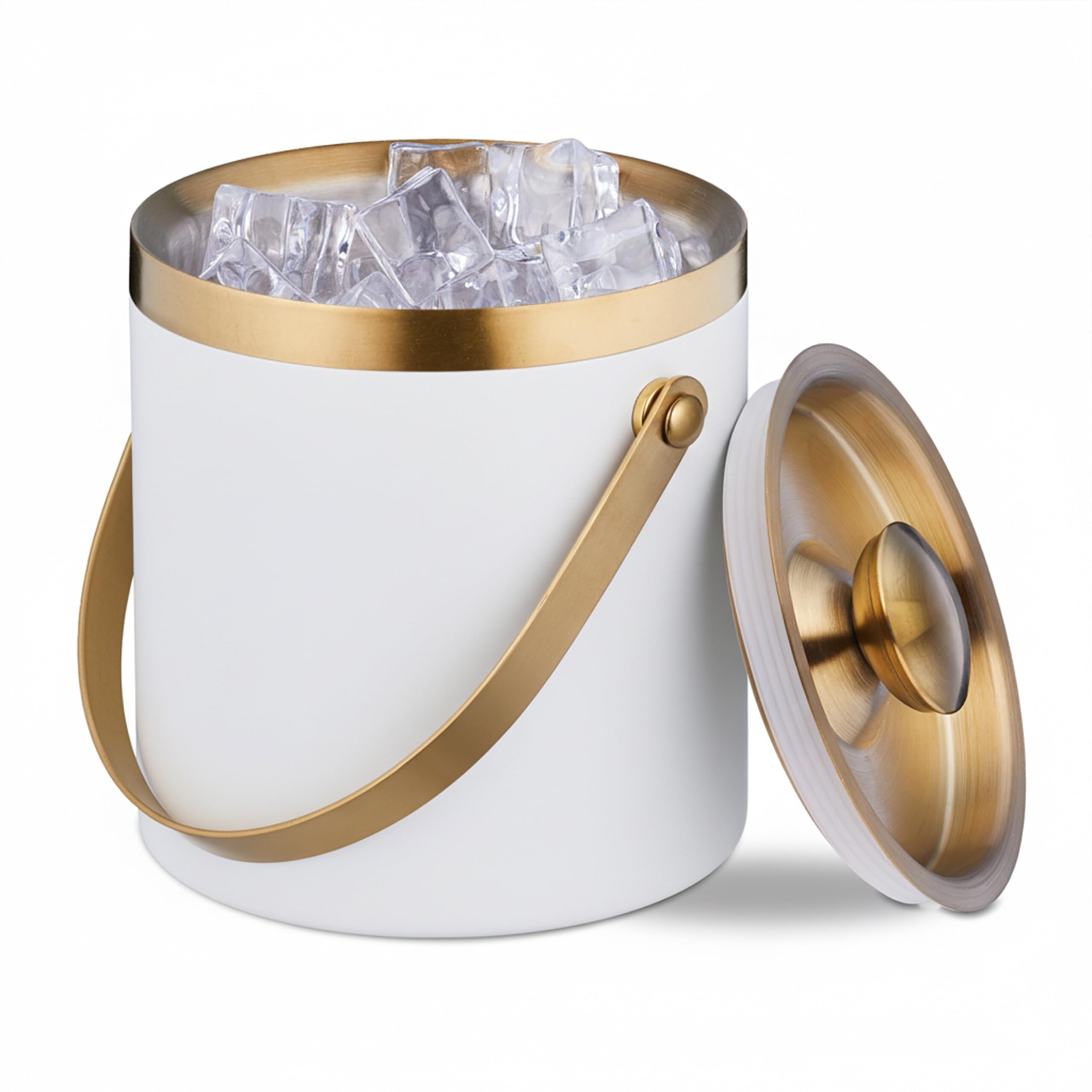 Relaxdays Ice Cube Bucket, Stainless Steel, Double-Walled, with Lid & Handle, 1.5 Litre, Wine, Bottle Cooler