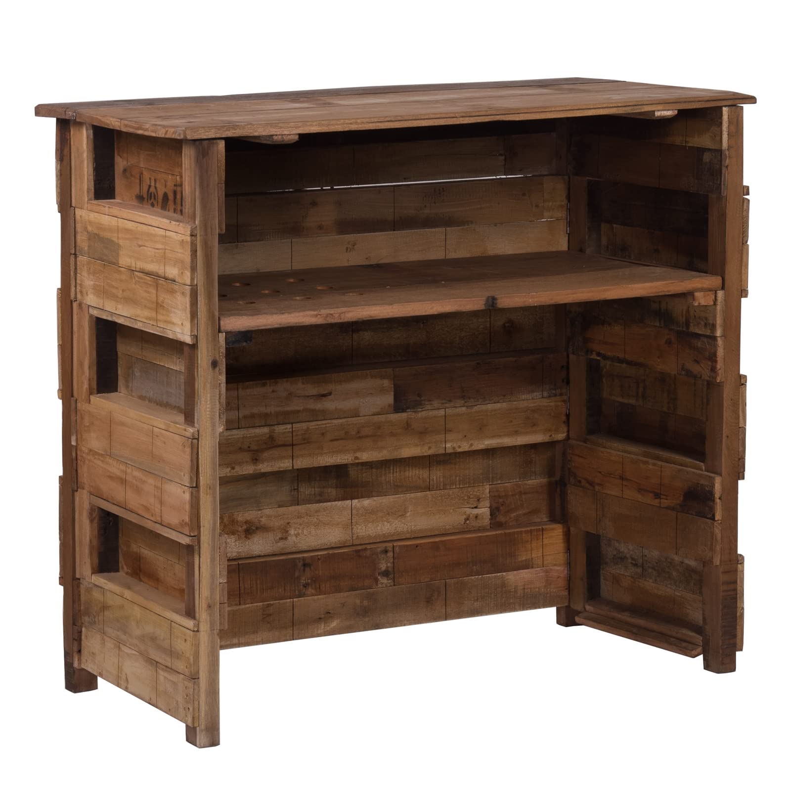 DESIGN DELIGHTS Rustique COMPTOIR de Bar Basta | 150x100x50 cm (lxhxp), Bois Massif | Armoire à vin, Armoire de Bar, minibar, comptoir à vin Vintage, comptoir de Vente, Bar en Bois