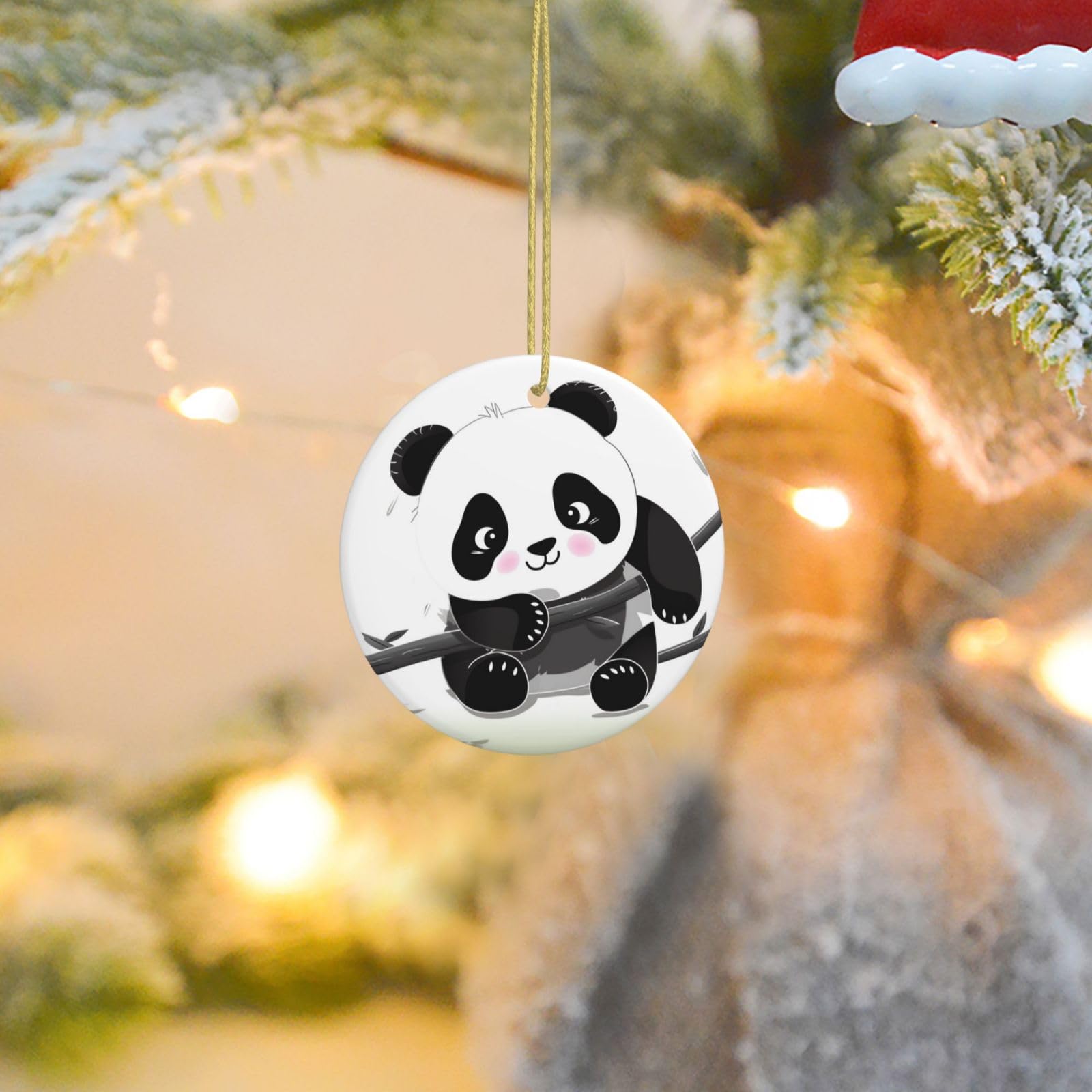 2025 Christmas Tree Decoration Hanging Round Ornament Cute Pandas Ceramic Ornaments Christmas Tree Decorations Round Pendants for Xmas Tree Winter New Year Party Supplies
