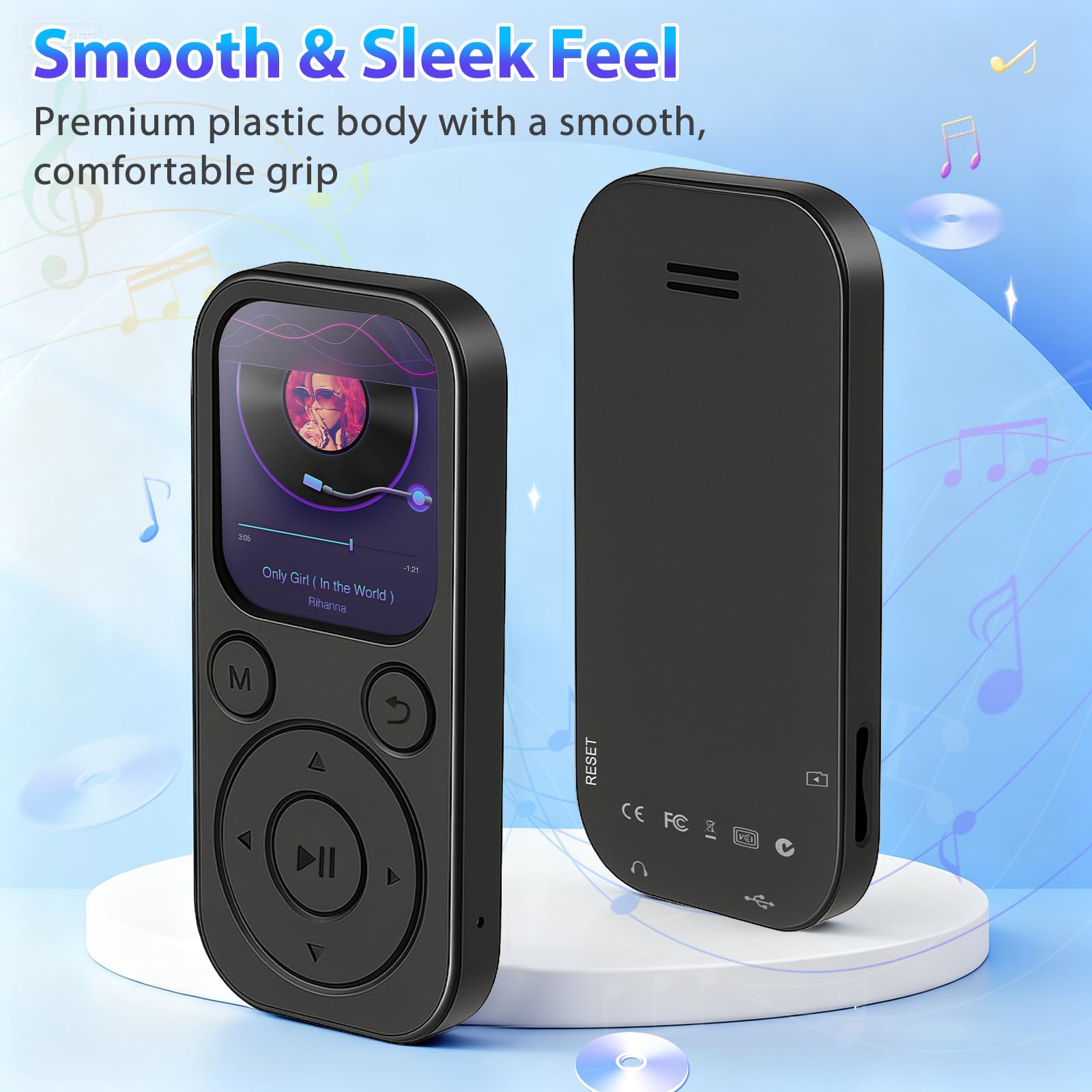 MP3 Player mit Bluetooth 5.3, Tragbarer Musikplayer mit 64GB Speicherkarte, FM Radio, Sprachaufnahme, HiFi Sound, MP3 & MP4 Player, Kinder MP3 Player, Kopfhörer inklusive, Unterstützt bis zu 128GB