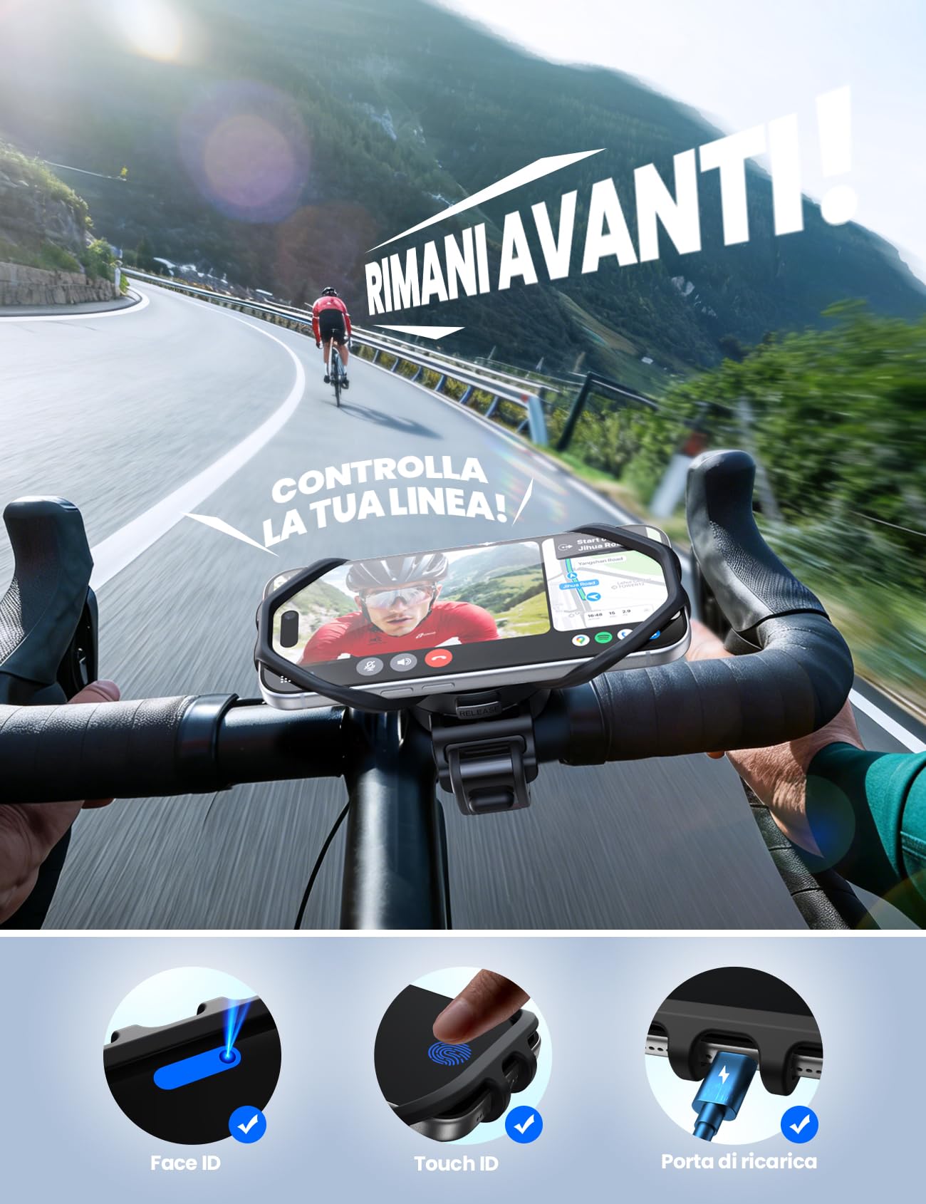 JOYROOM Porta Cellulare Bici [Rimovibile & Silicone Antishock] Supporto Telefono Moto Ruotabile a 360° Portatelefono da Scooter per iPhone 17 16 15 Samsung Smartphone 4,7-7 Pollici