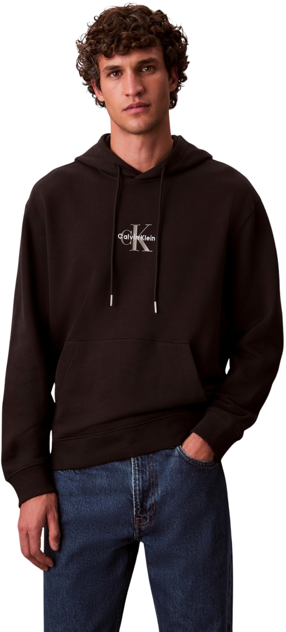 Calvin Klein Men's LS EU 350TERRY MICRO MONOLOGO HO LV04RD243GUB1005 Sweatshirts, BLACK, XL
