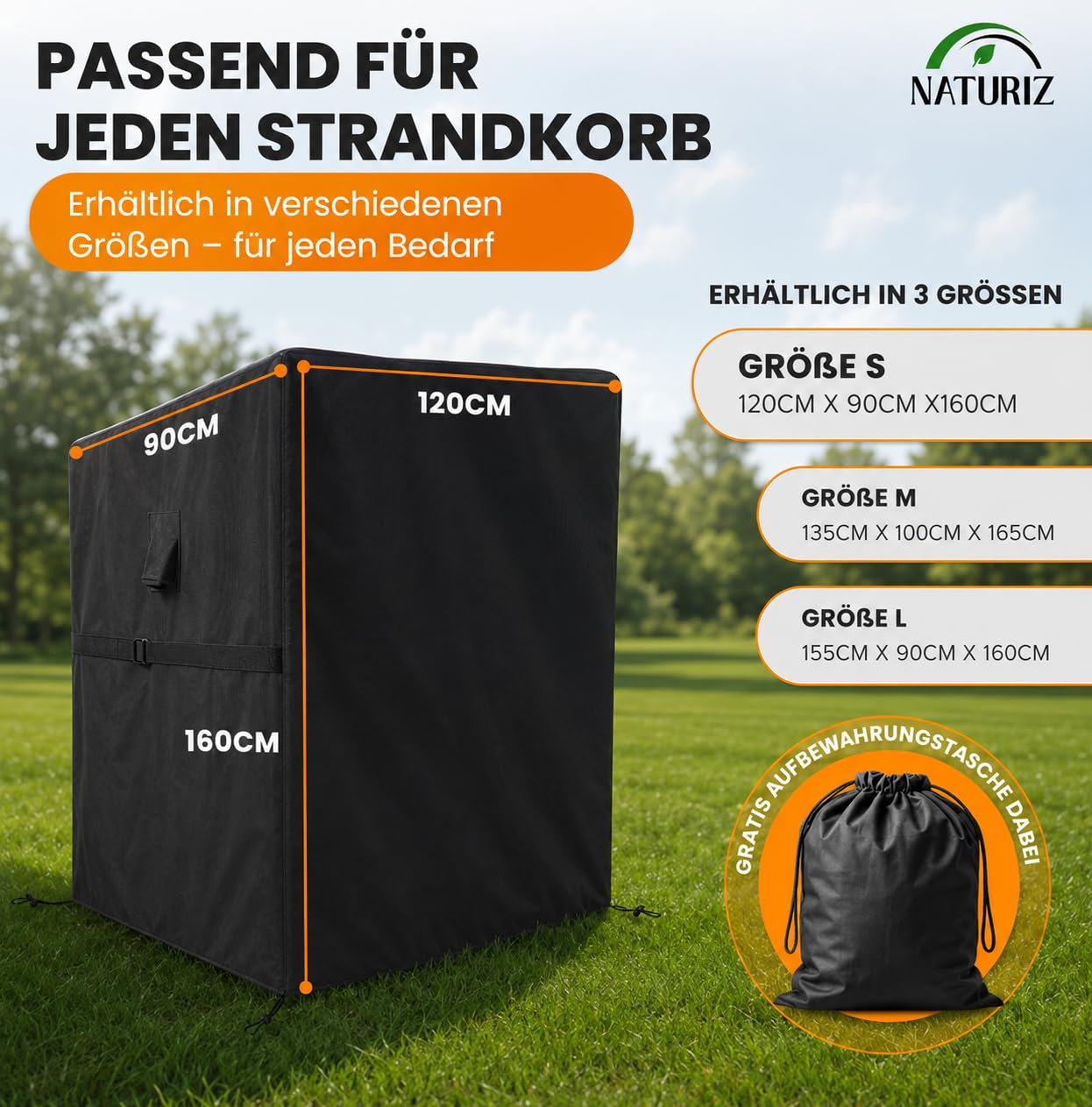 NATURIZ® Funda para sillón de playa de alta calidad, resistente al invierno, resistente a la intemperie, impermeable, resistente a los desgarros y a los rayos UV, con ventana de ventilación, Oxford