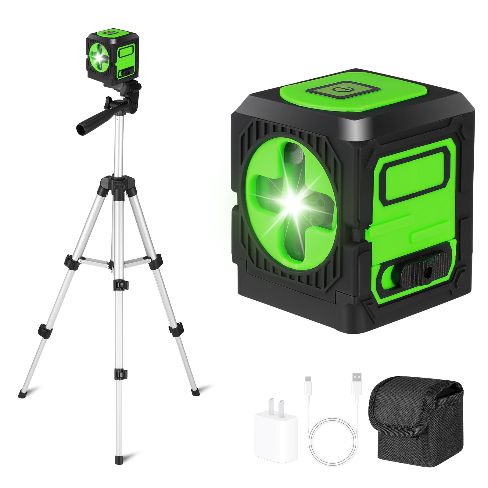 Laser Level with Tripod, Green Cross Line Laser Level, Self Leveling Line Level, 30m Range,Self leveling laser level with Manual/Self-Leveling Mode for Construction, House Decoration, USB Rechargeable