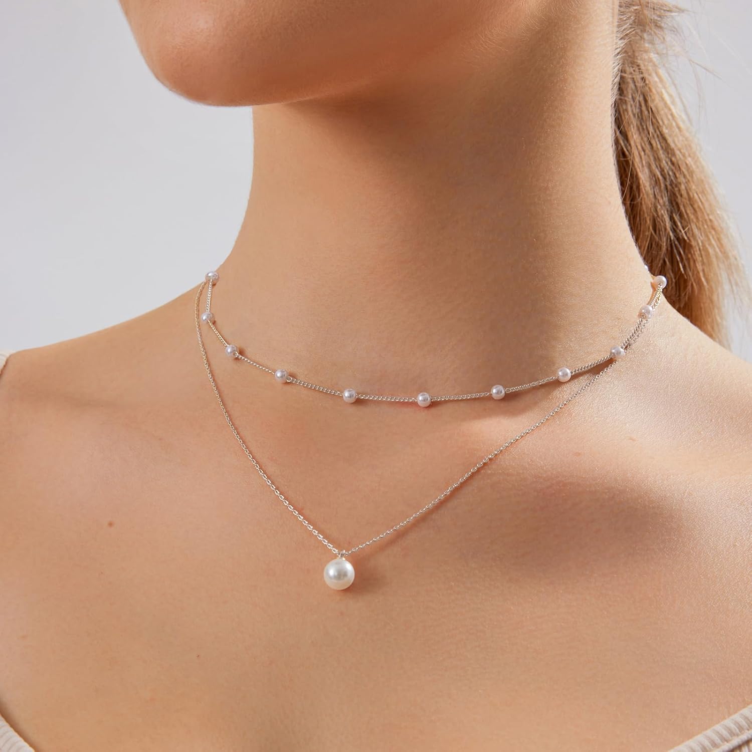 Gold Jewelry Set for Women - Dainty 14K Gold/Silver Plated Pearl Choker Necklace, Drop Earrings & Bracelets - Wedding Trendy Pearl Jewelry Gift - Image 6