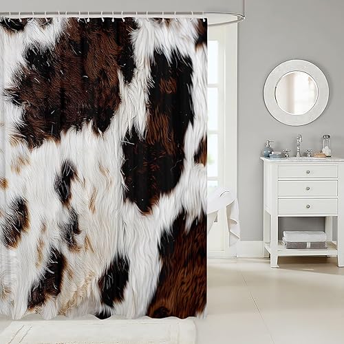 Vista 49 de Juego de cortinas de ducha con estampado de piel de vacuno retro, estilo vaquero occidental, decoración de baño de 72 x 84 pulgadas con ganchos