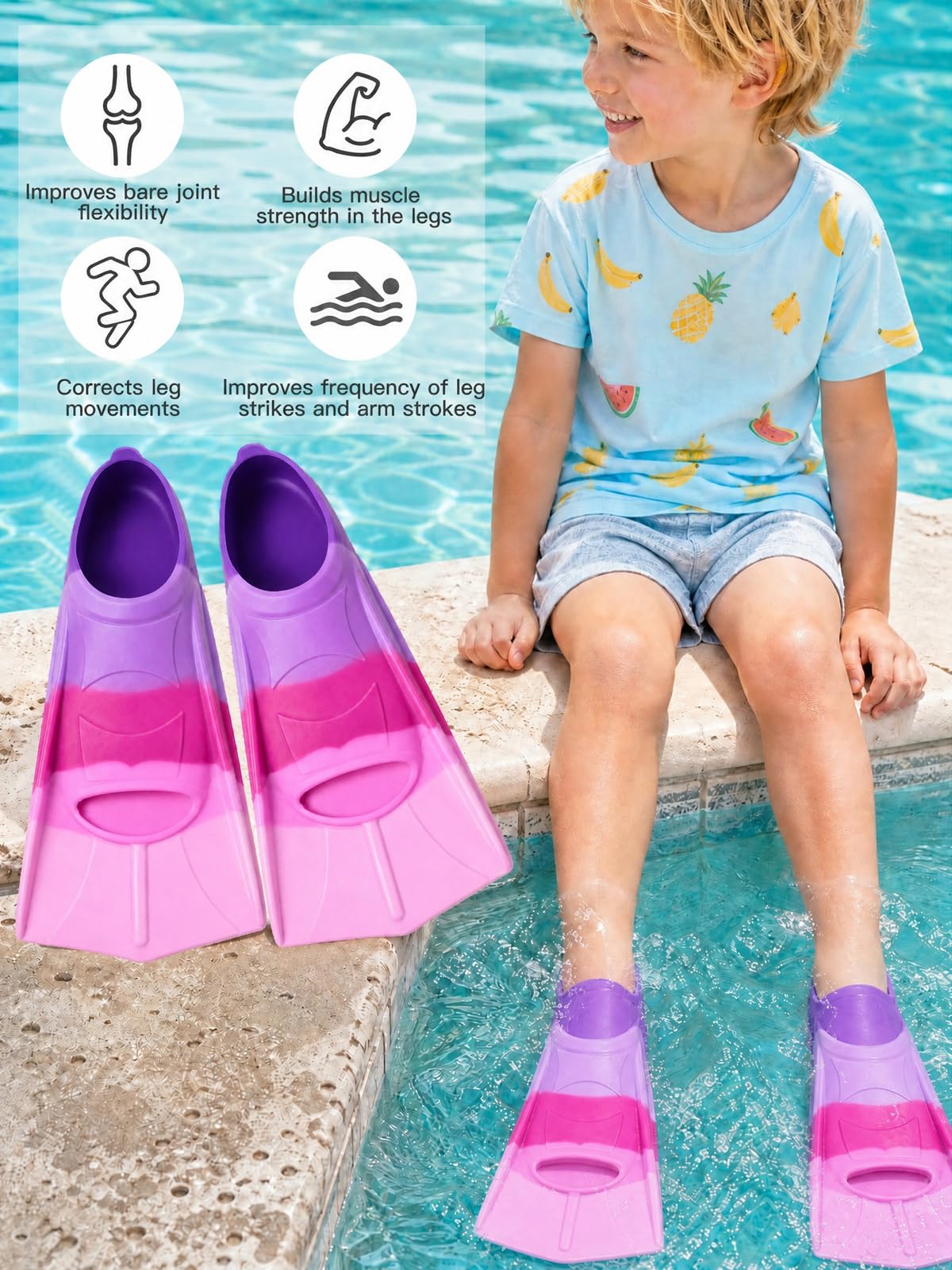 Płetwy do pływania dla dzieci, 100% silikon, krótkie płetwy do snorkelingu, dla dorosłych, dzieci, do pływania na świeżym powietrzu, snorkelingu, nurkowania dla początkujących