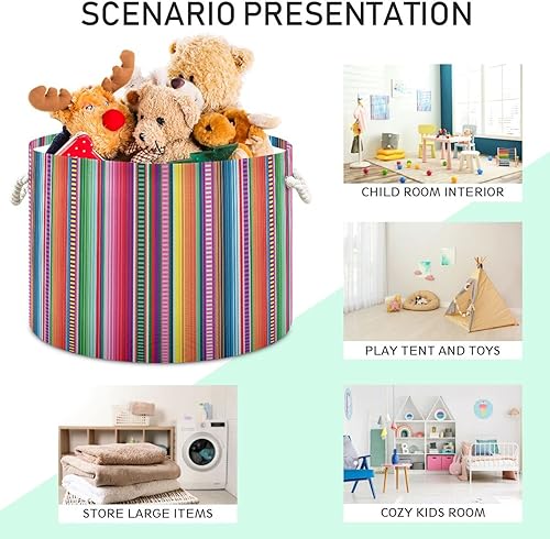 Miniatura 4 de Colorida cesta de almacenamiento mexicana Cinco de Mayo Serape Stripes plegable e impermeable, cestas de almacenamiento plegables con asa