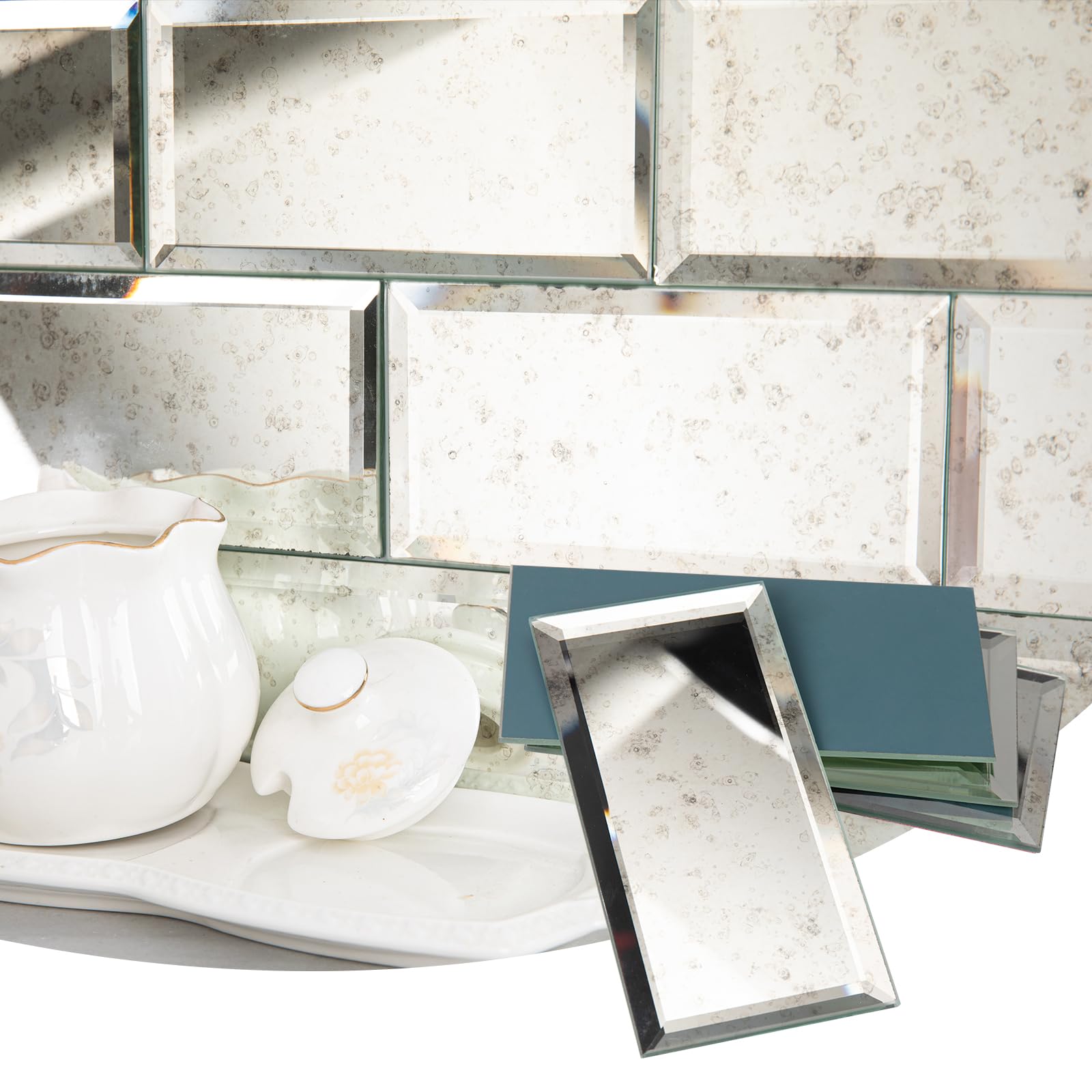 Lovdeco Light Antique Mirror Tile, Beveled Subway Mirror Backsplash 3x6 Inch for Kitchen Bathroom Wall (40 Pcs, 5 SQ.FT.)
